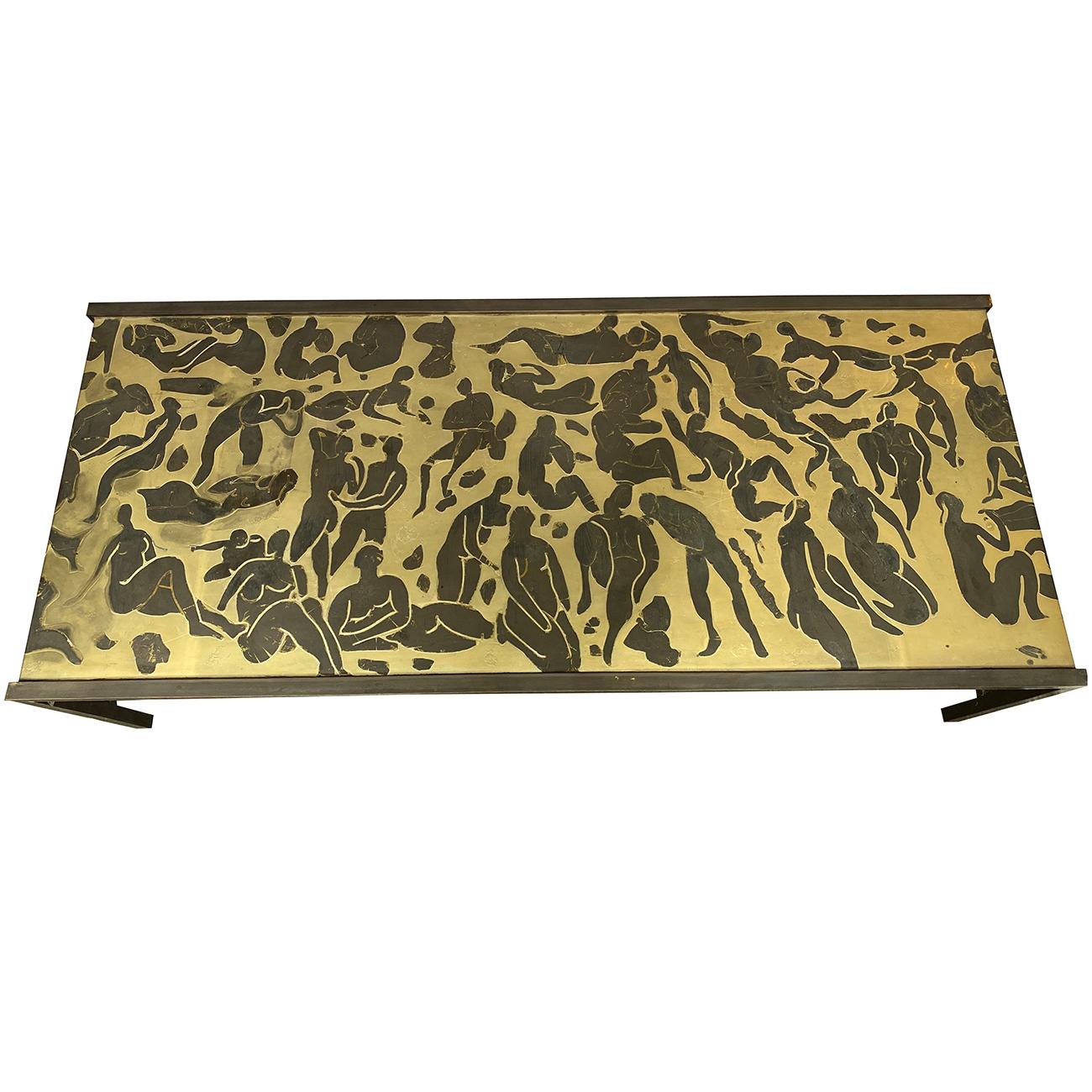 Laverne Patinated Bronze Coffee Table  In Good Condition For Sale In New York, NY