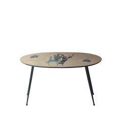Midcentury Ethnic Handpainted 1950s Oval Coffee Table, France, 1950