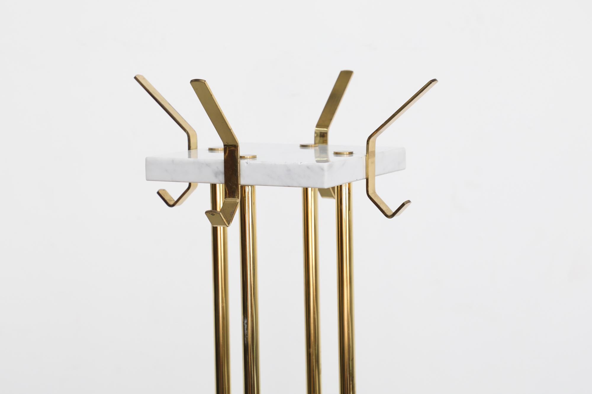 Mid-Century Ettore Sottsass Style Italian Brass and Marble Coat Tree In Good Condition For Sale In Los Angeles, CA