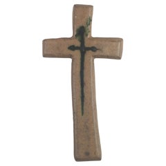 Mid-Century European Crucifix, Beige, Grey and Blue, 1970s