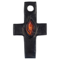 Mid-Century European Crucifix, Black, Orange, 1960s