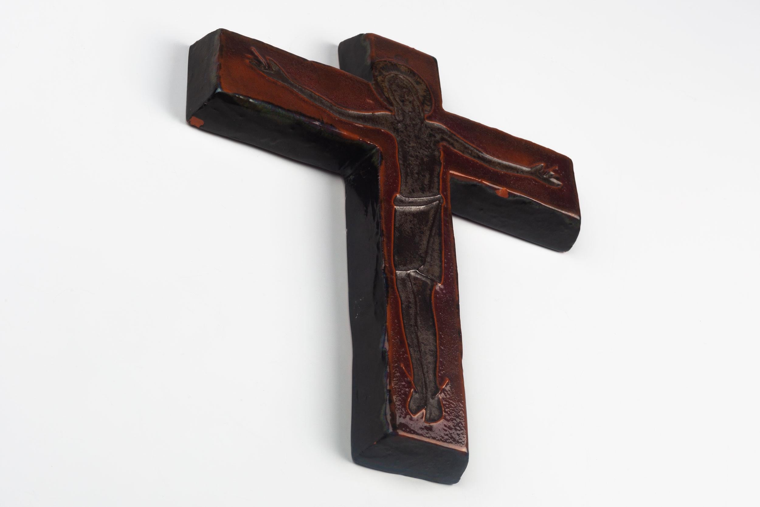 Mid-Century Modern Mid-Century European Crucifix, Brown, Orange, Red, 1960s