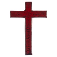 Mid-Century European Crucifix, Ceramic, Red, 1960s