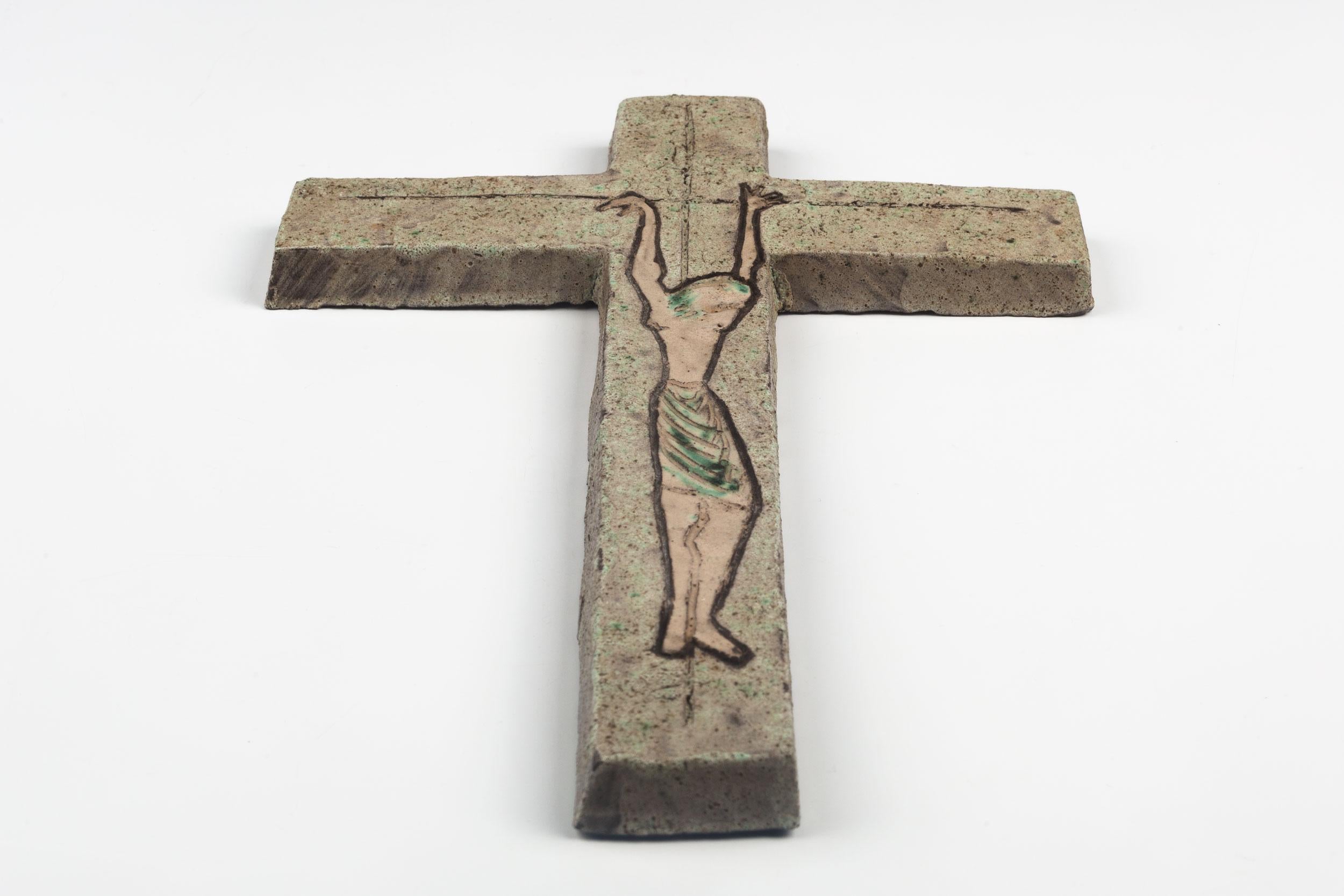 Mid-Century Modern Mid-Century European Crucifix in Ceramic, Matte, Pastels, 1980s