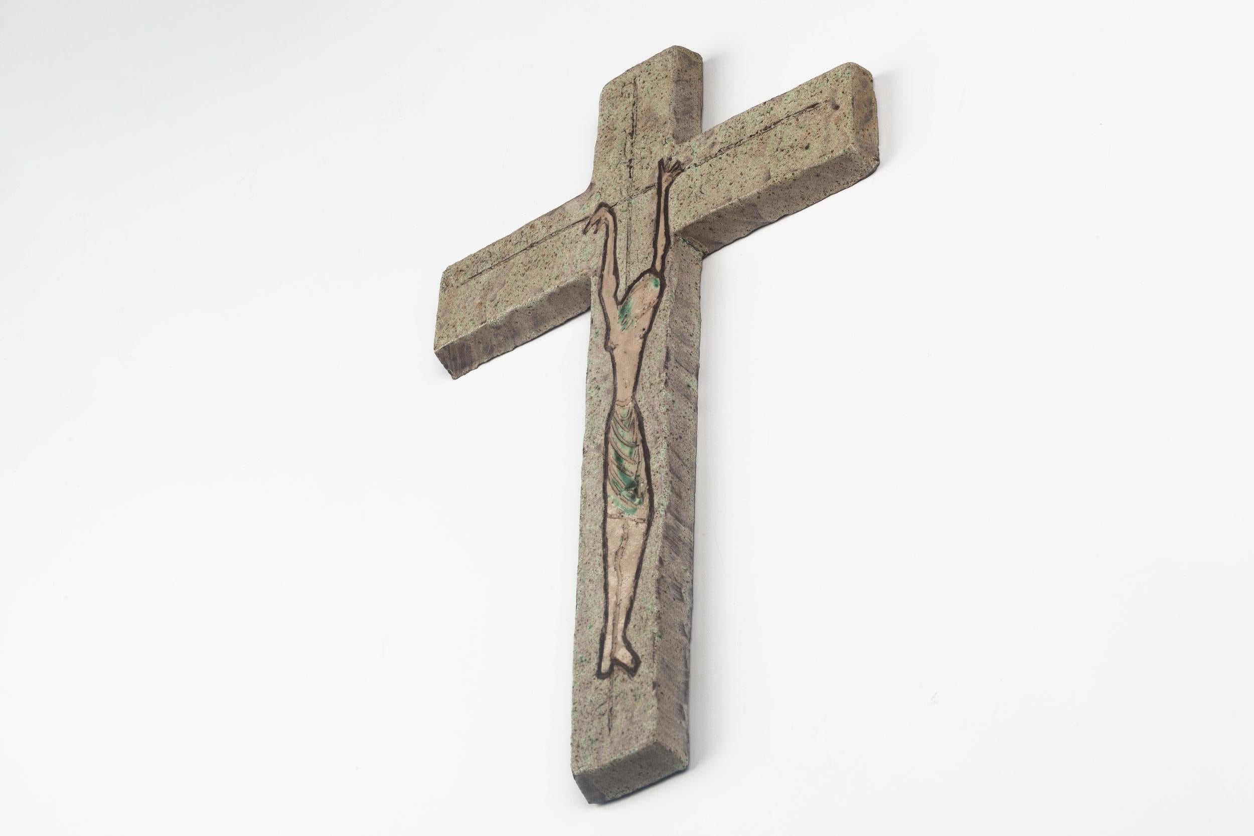 Mid-20th Century Mid-Century European Crucifix in Ceramic, Matte, Pastels, 1980s