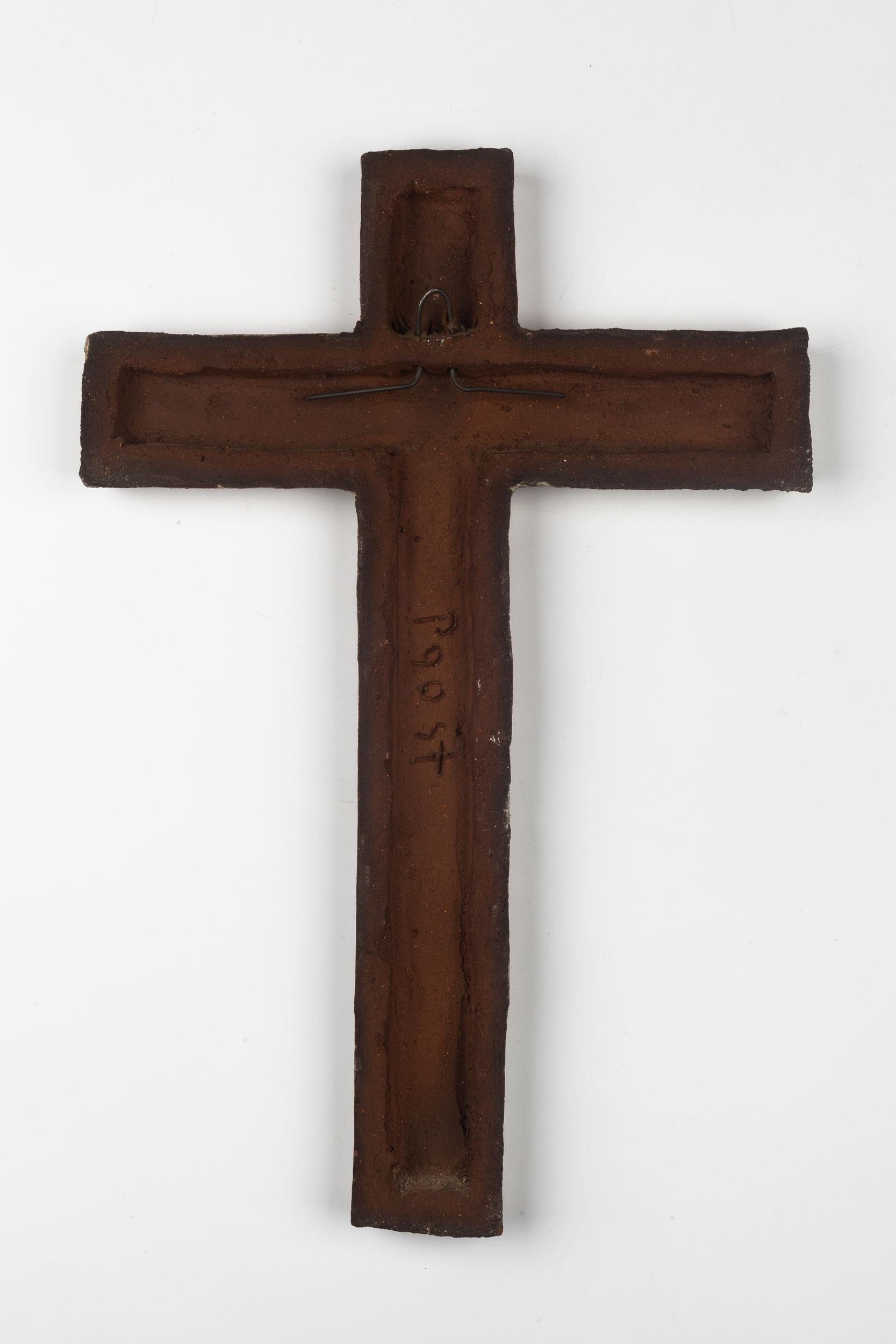 Mid-Century European Crucifix in Ceramic, Matte, Pastels, 1980s 1
