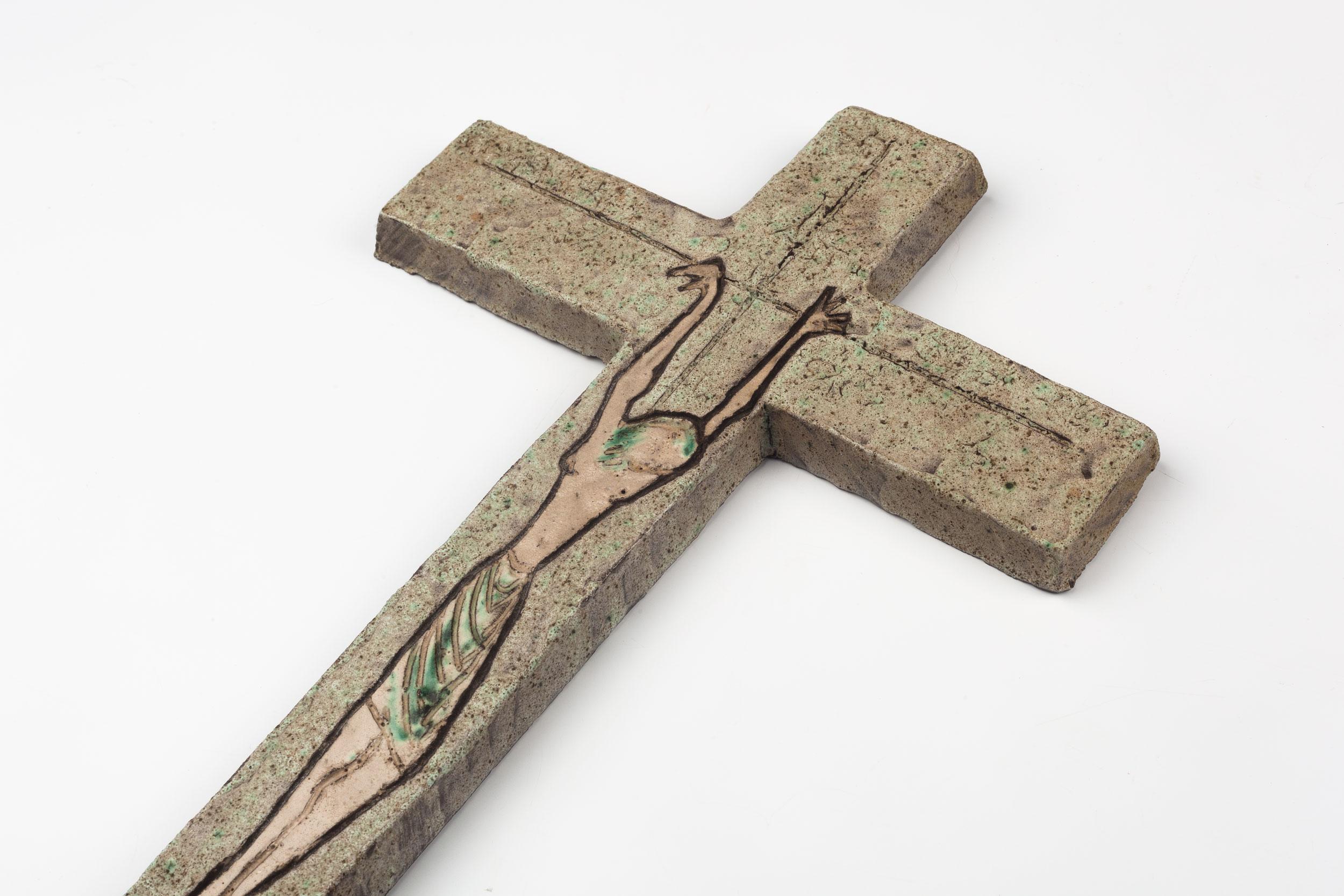 Mid-Century European Crucifix in Ceramic, Matte, Pastels, 1980s 3