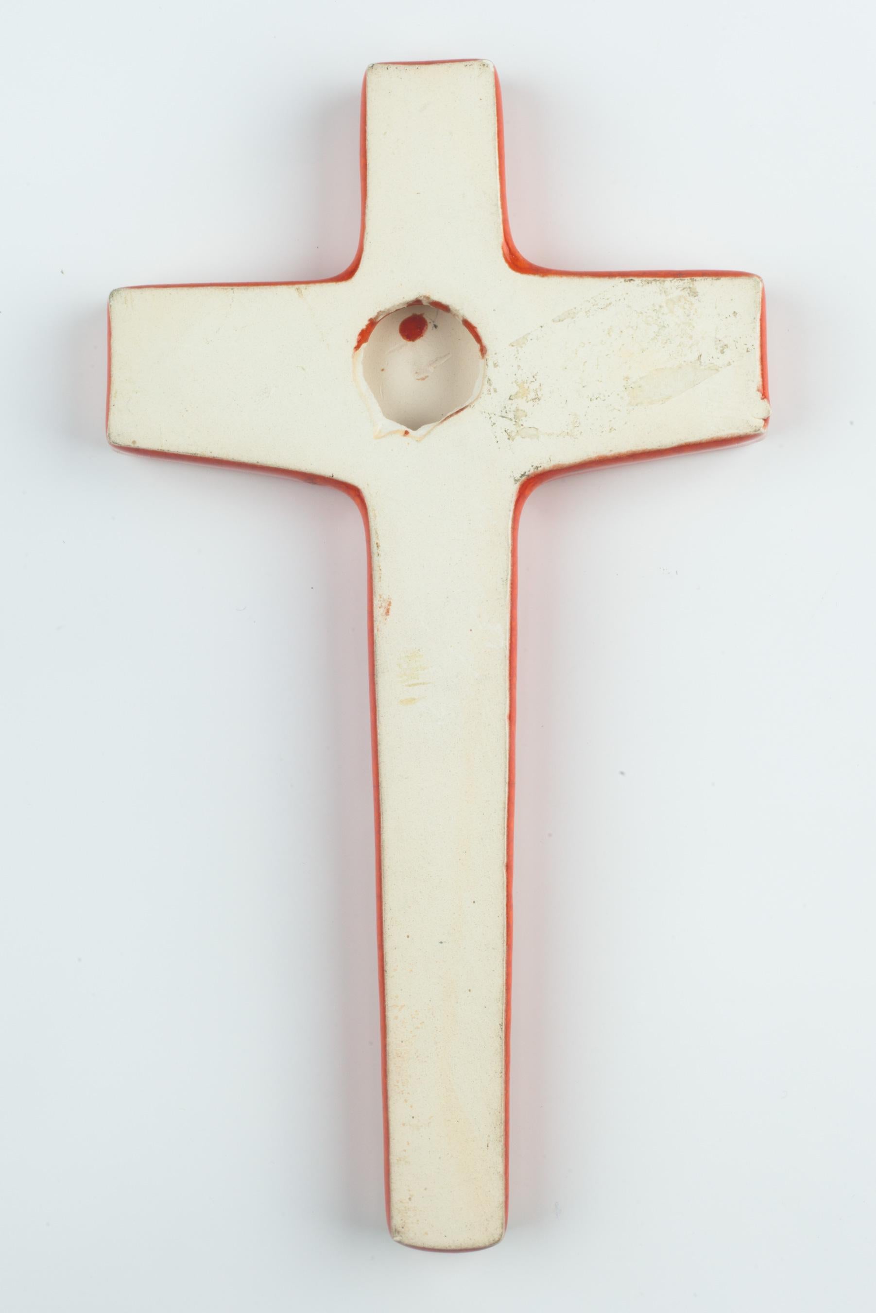 Mid-20th Century Mid-Century European Crucifix, Orange, Dark Green, White, 1960s