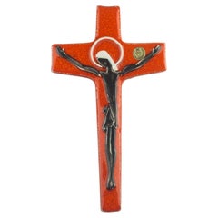 Mid-Century European Crucifix, Orange, Dark Green, White, 1960s