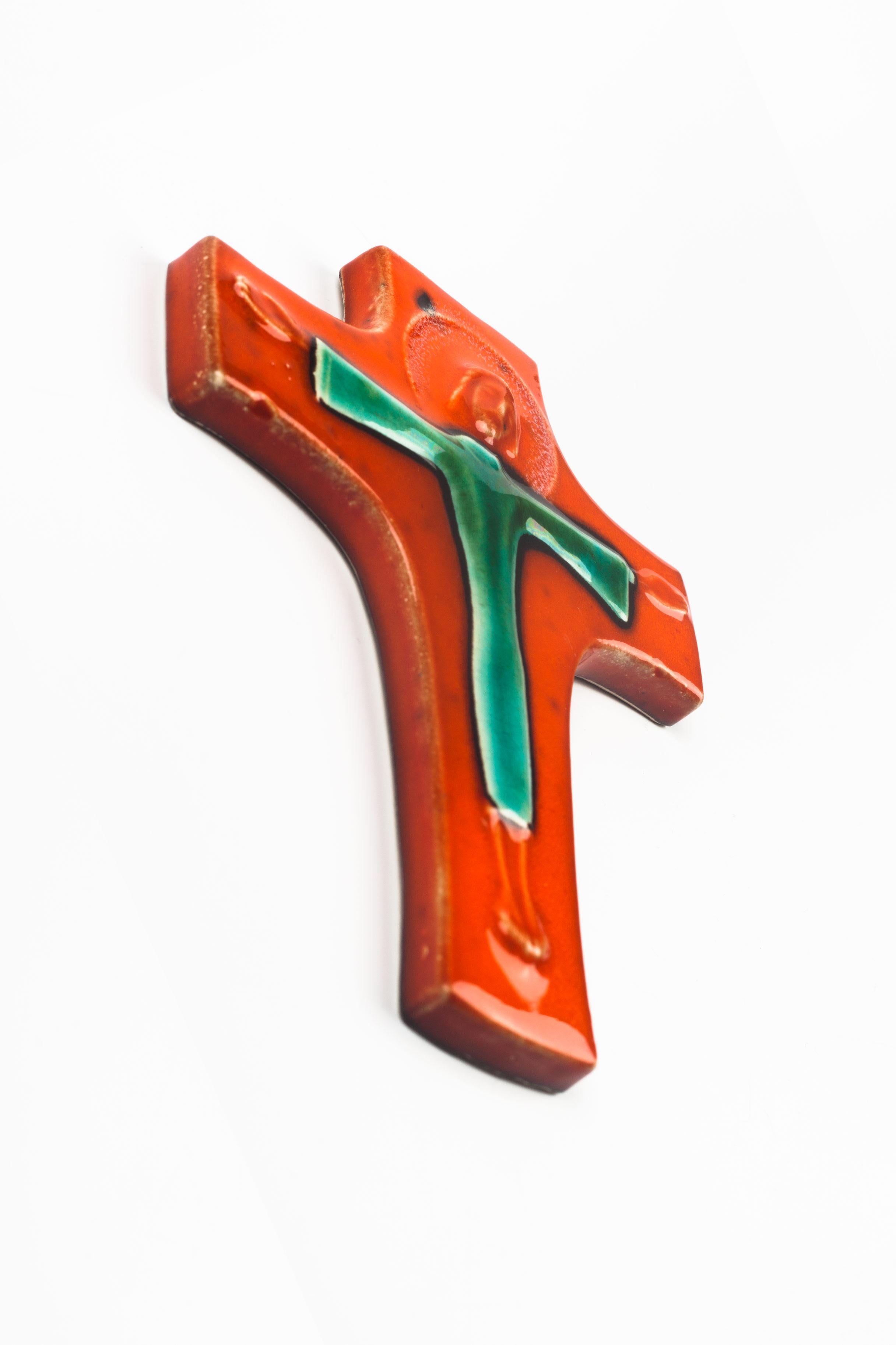 Mid-Century Modern Mid-Century European Crucifix, Orange, Green, 1970s