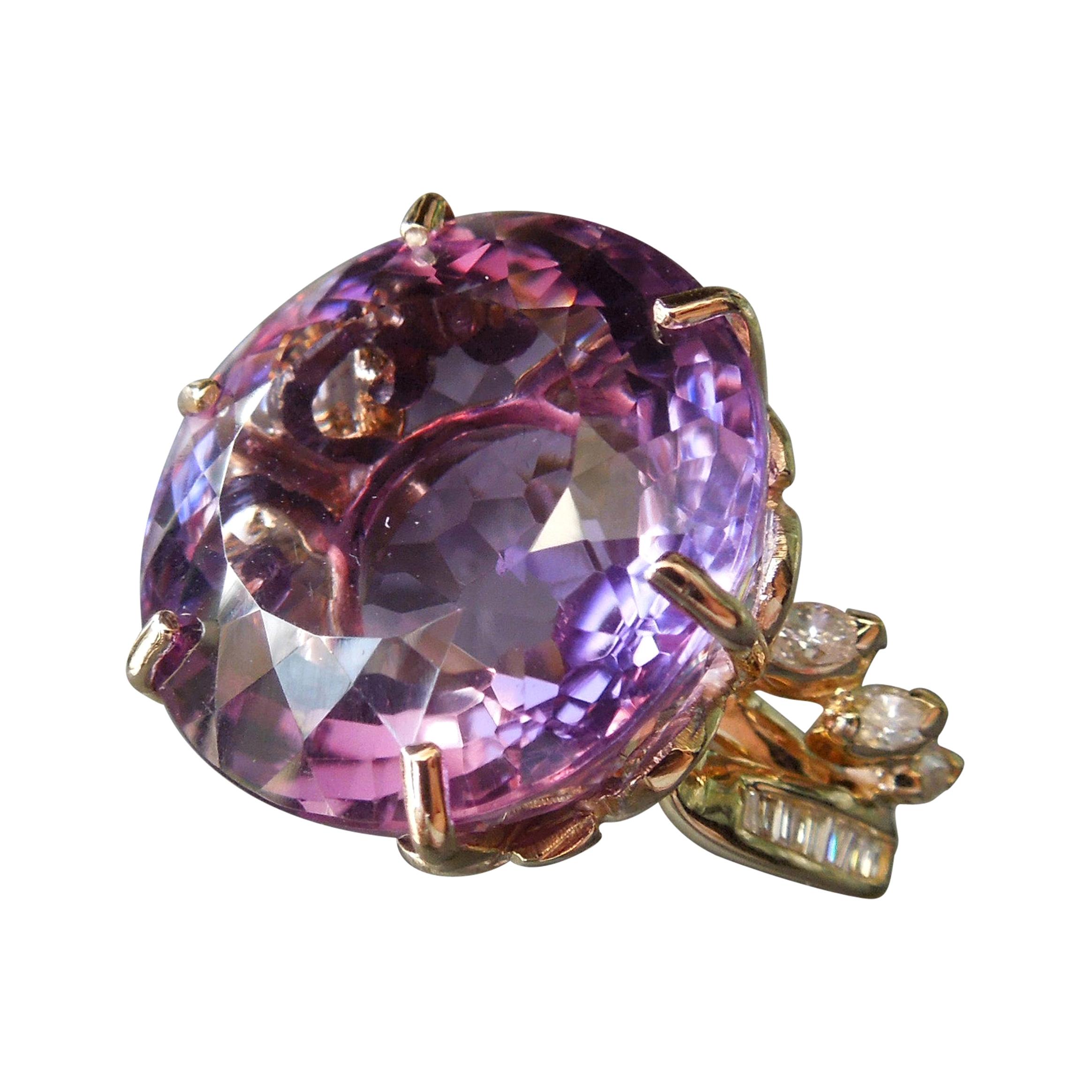Mid-Century European Cut 35 Carat Amethyst Solitaire Ring For Sale