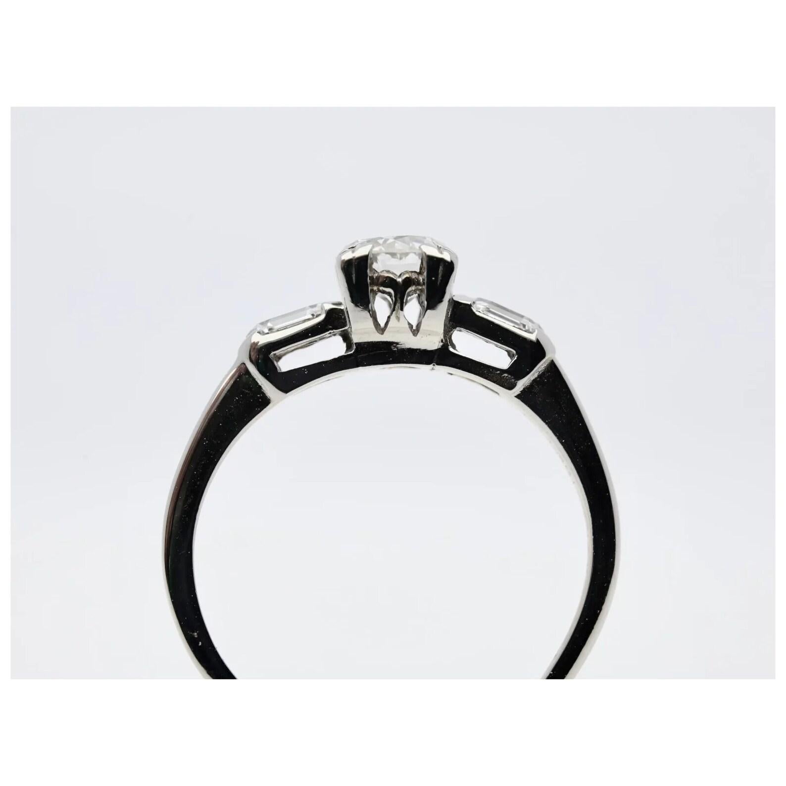 Old European Cut Mid Century European & Hexagon Cut Diamond Engagement Ring in 14K White Gold For Sale