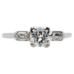 Mid Century European & Hexagon Cut Diamond Engagement Ring in 14K White Gold