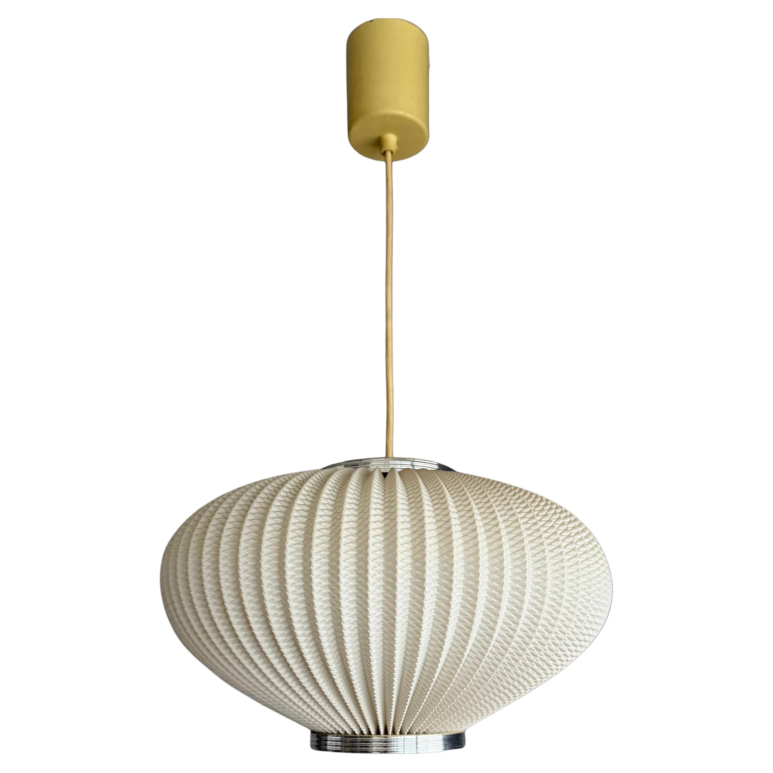 Mid-Century European Pendant Lamp with Sculptural Ribbed Shade, circa 1950