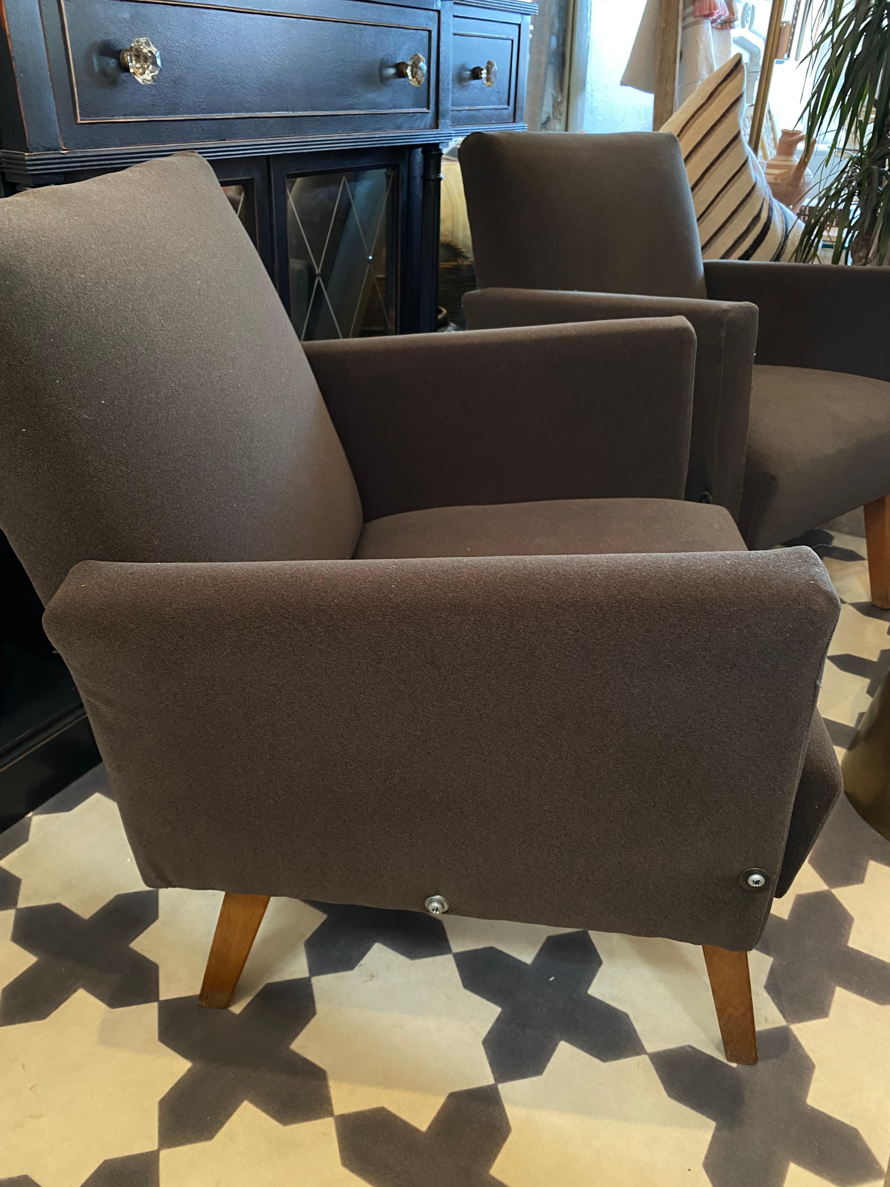 Mid-Century European Velvet Armchairs Pair In Good Condition For Sale In Los Angeles, CA