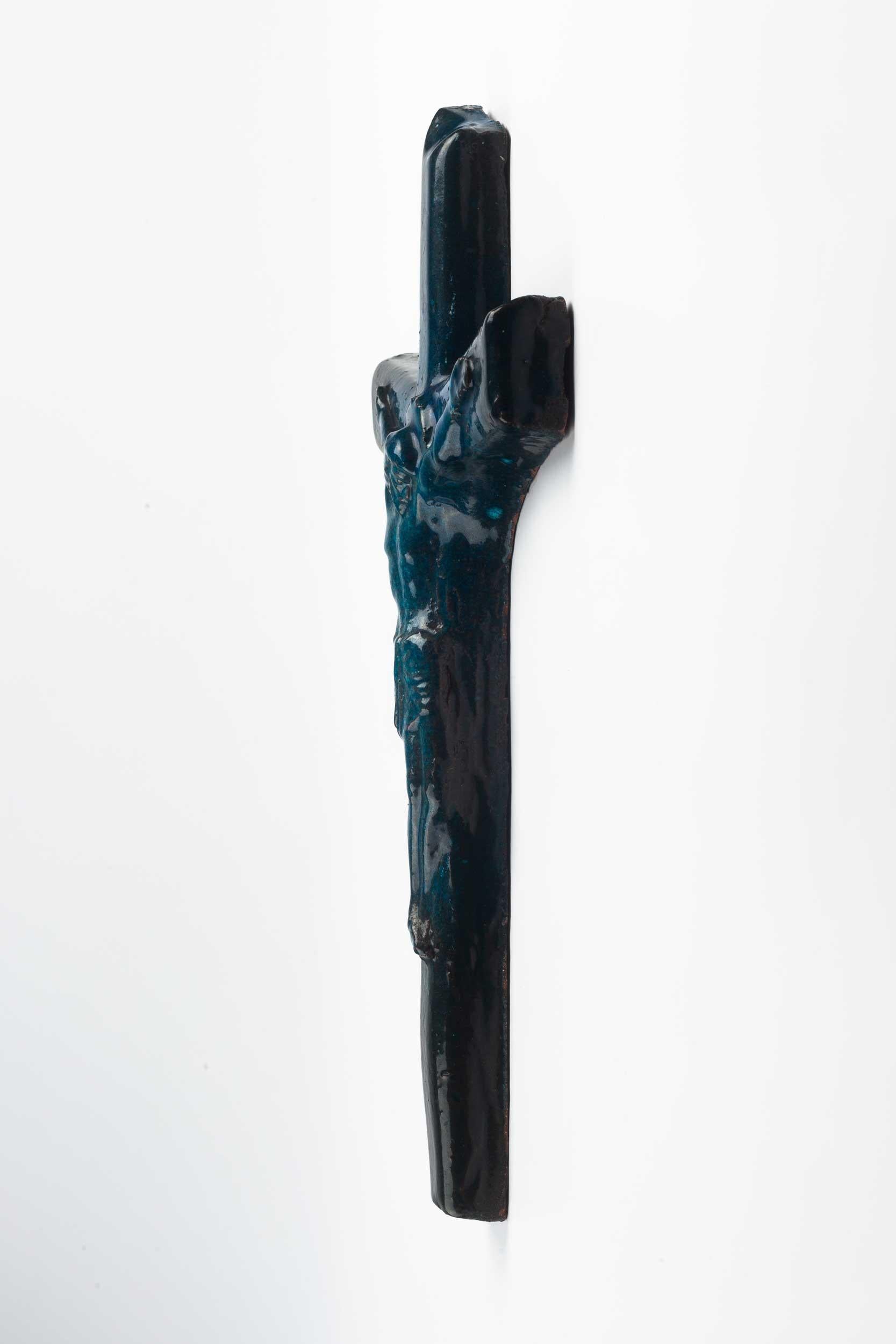 Hand-Crafted Midcentury European Wall Cross, Ceramic, Blue, Black, 1960s For Sale