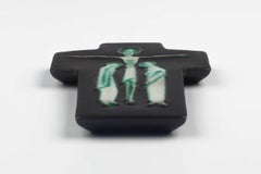 Midcentury European Wall Cross, Ceramic, Grey, Blue, Green, White, 1960s
