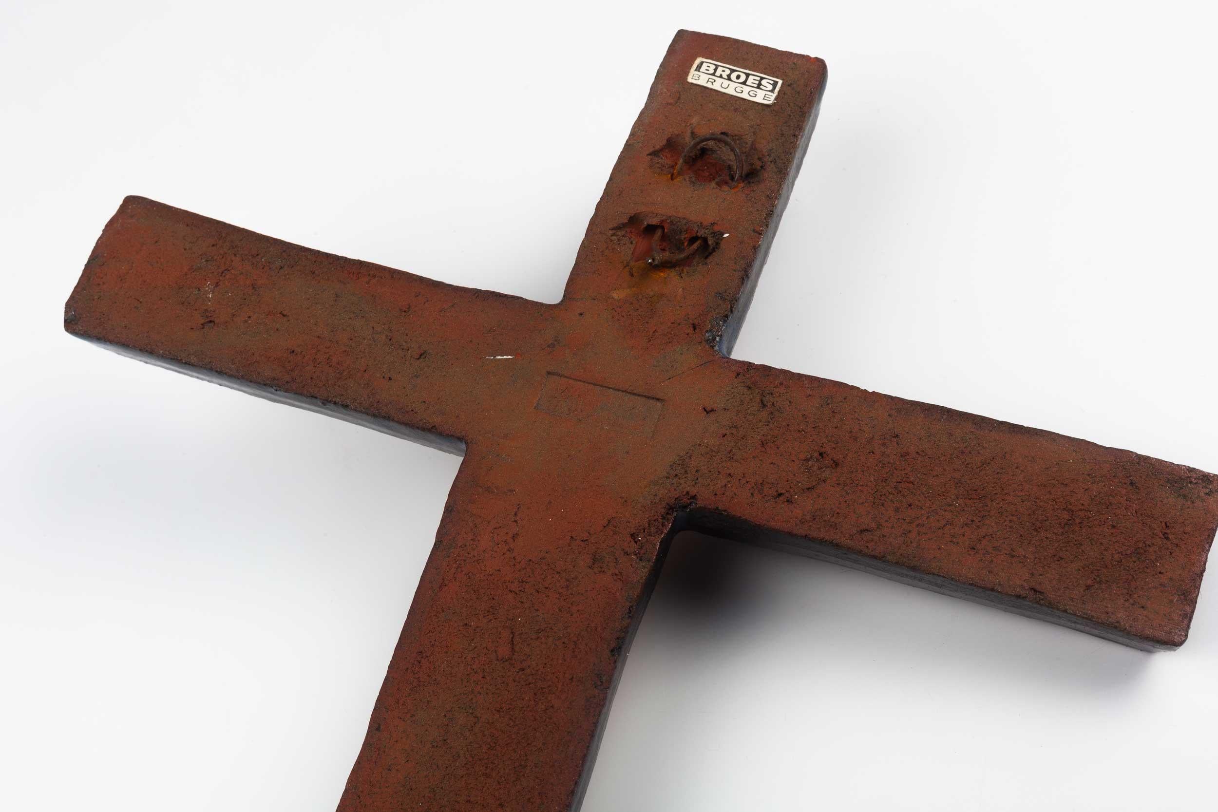 Midcentury European Wall Cross, Dark and Light Blue, Brown, 1970s For Sale 2