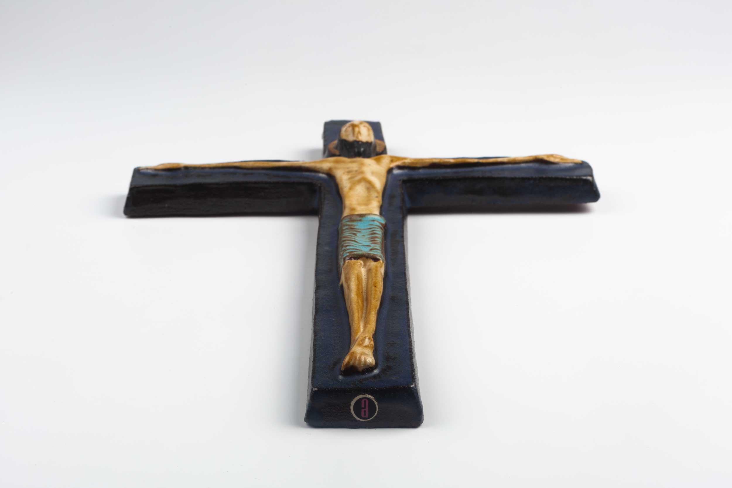 Mid-Century Modern Midcentury European Wall Cross, Dark and Light Blue, Brown, 1970s For Sale