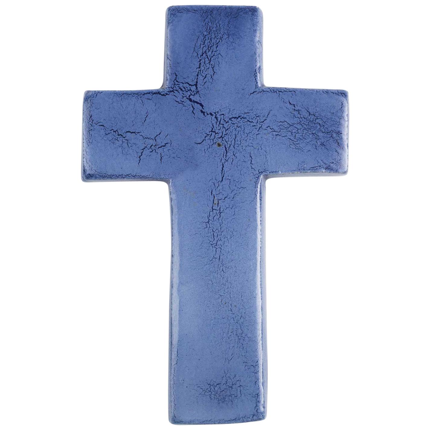 Midcentury European Wall Cross, Glazed Lavender, 1980s For Sale