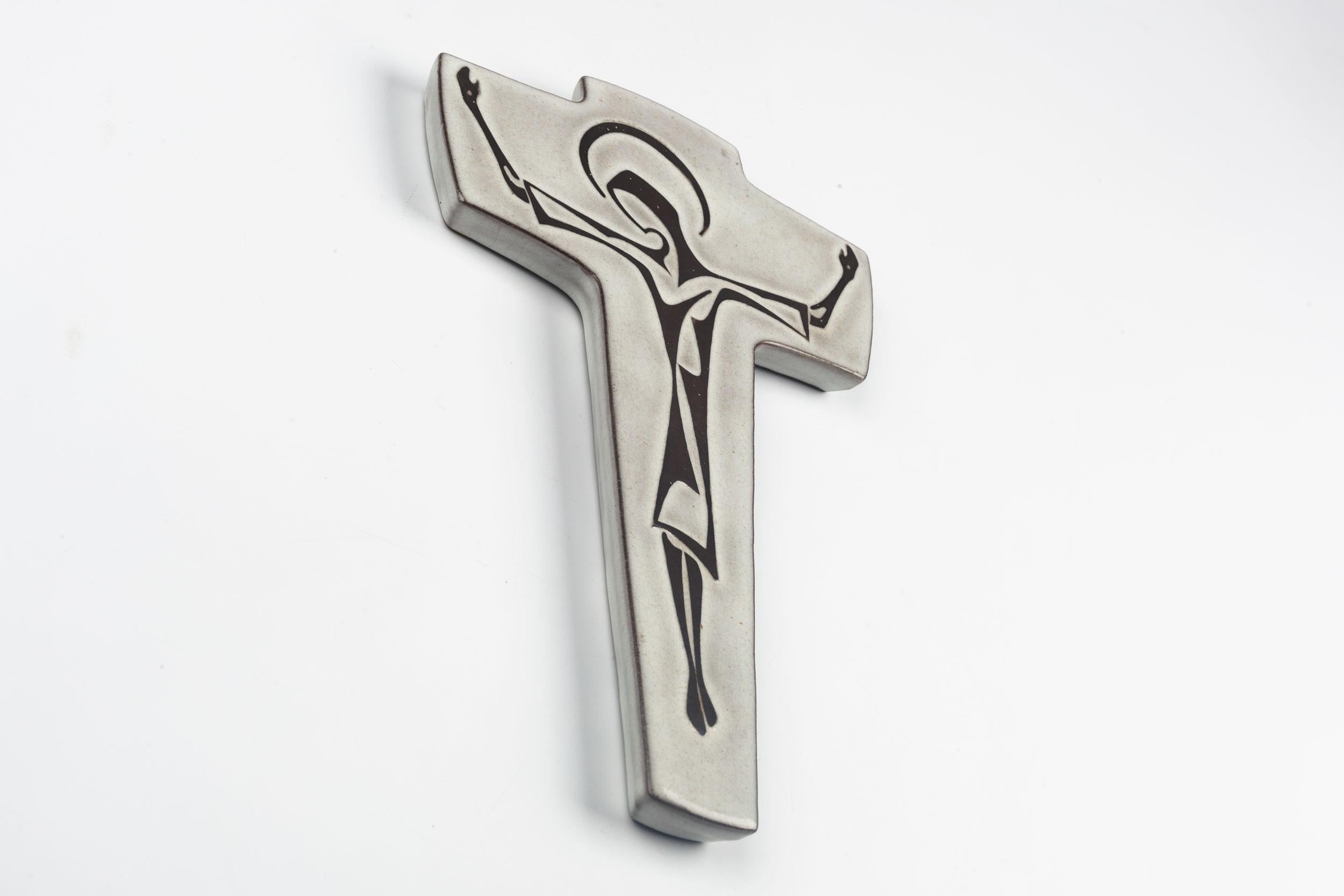 Belgian Mid-Century European Wall Cross, Grey, Dark Brown, 1980s For Sale