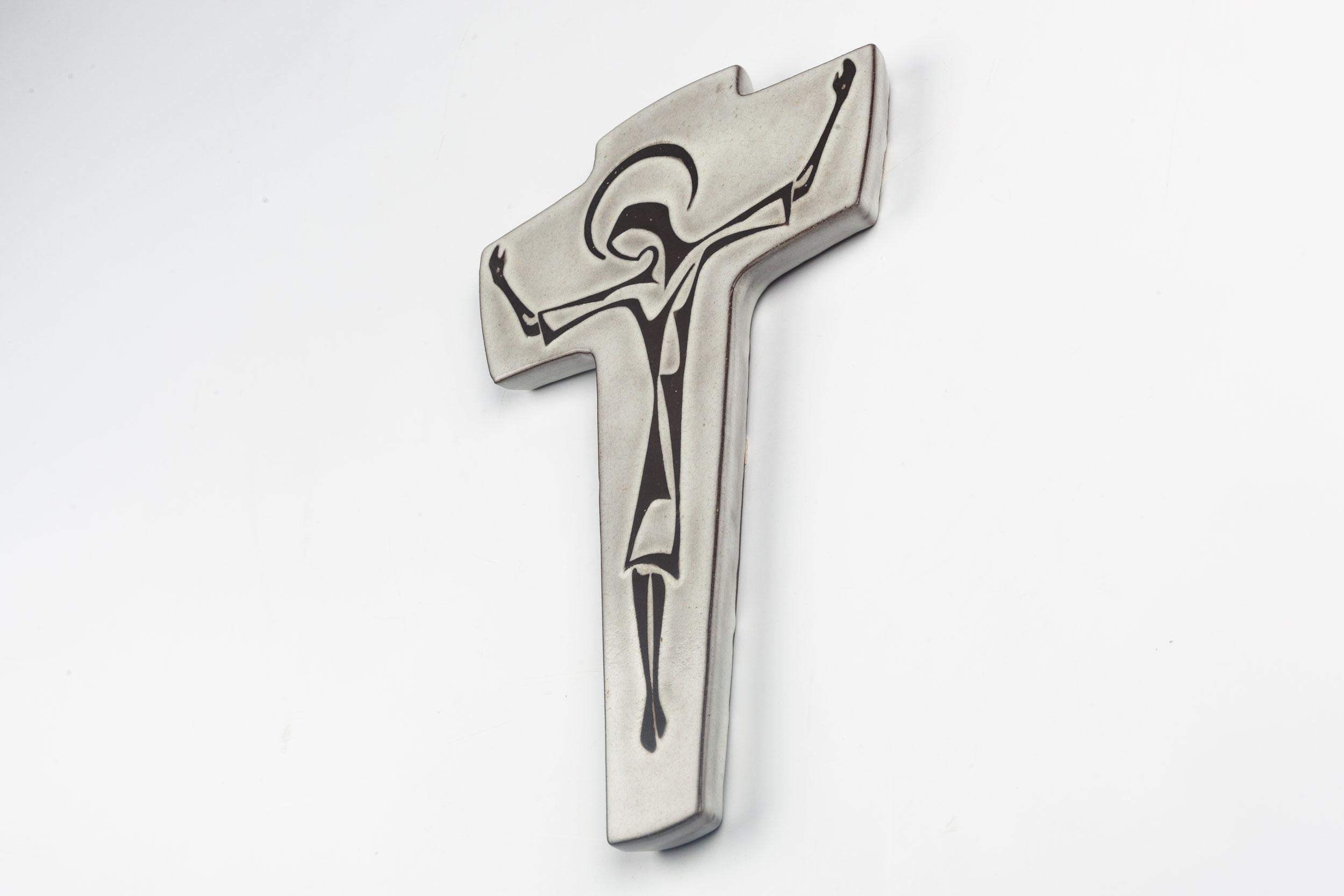 Hand-Crafted Mid-Century European Wall Cross, Grey, Dark Brown, 1980s For Sale