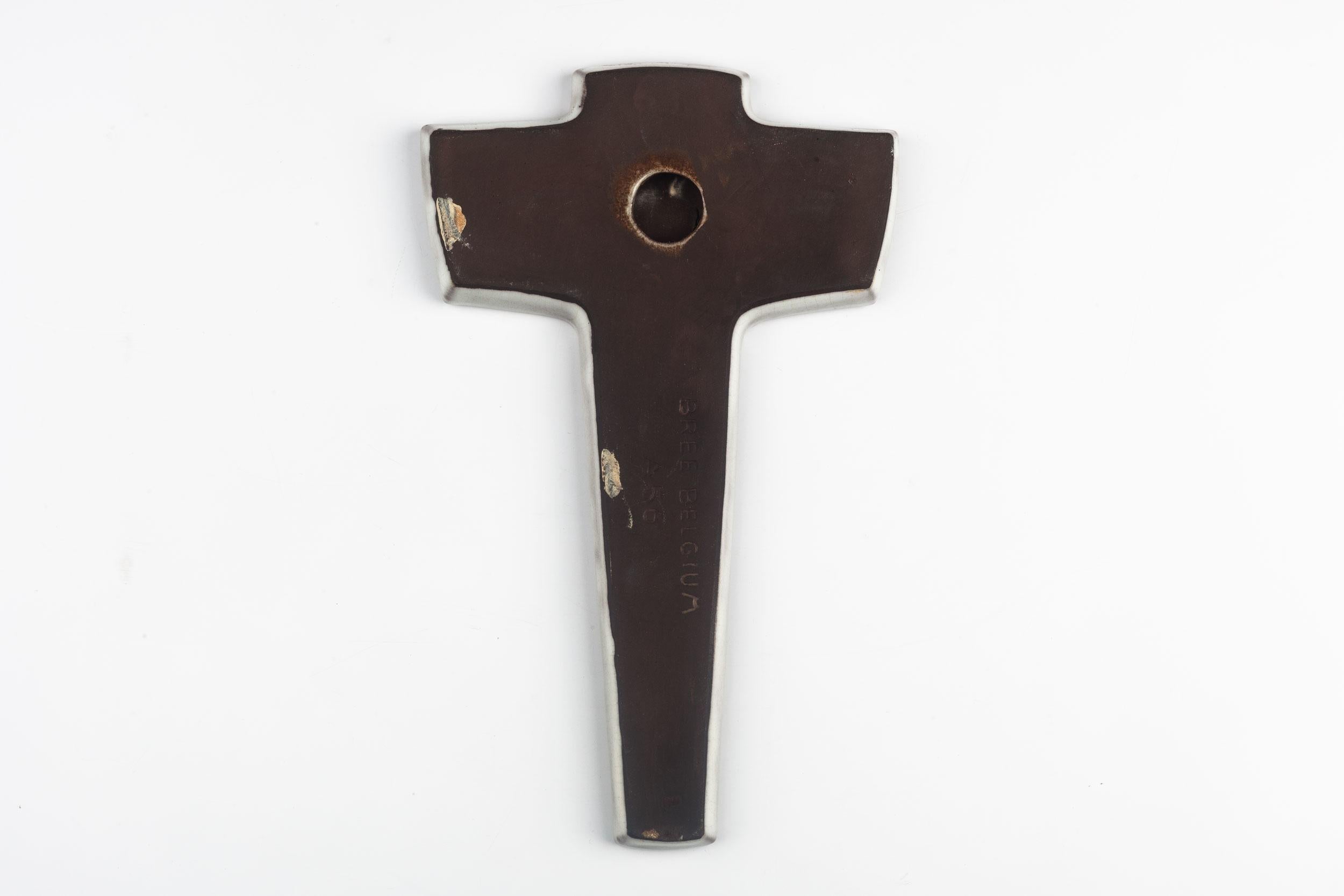 Mid-Century European Wall Cross, Grey, Dark Brown, 1980s In Good Condition For Sale In Chicago, IL