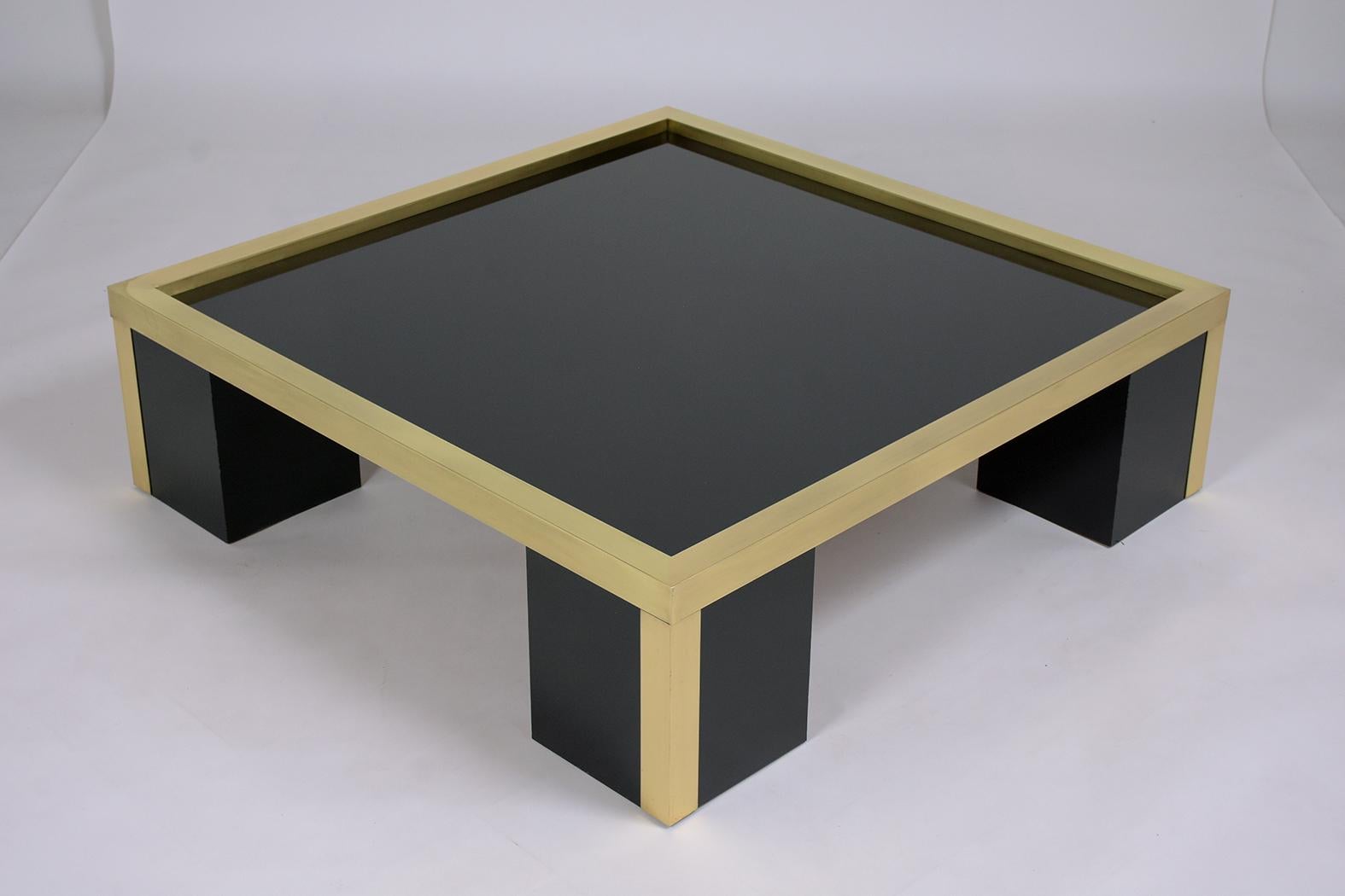 Vintage 1960s Mid-Century Modern Brass & Laminated Wood Coffee Table 3