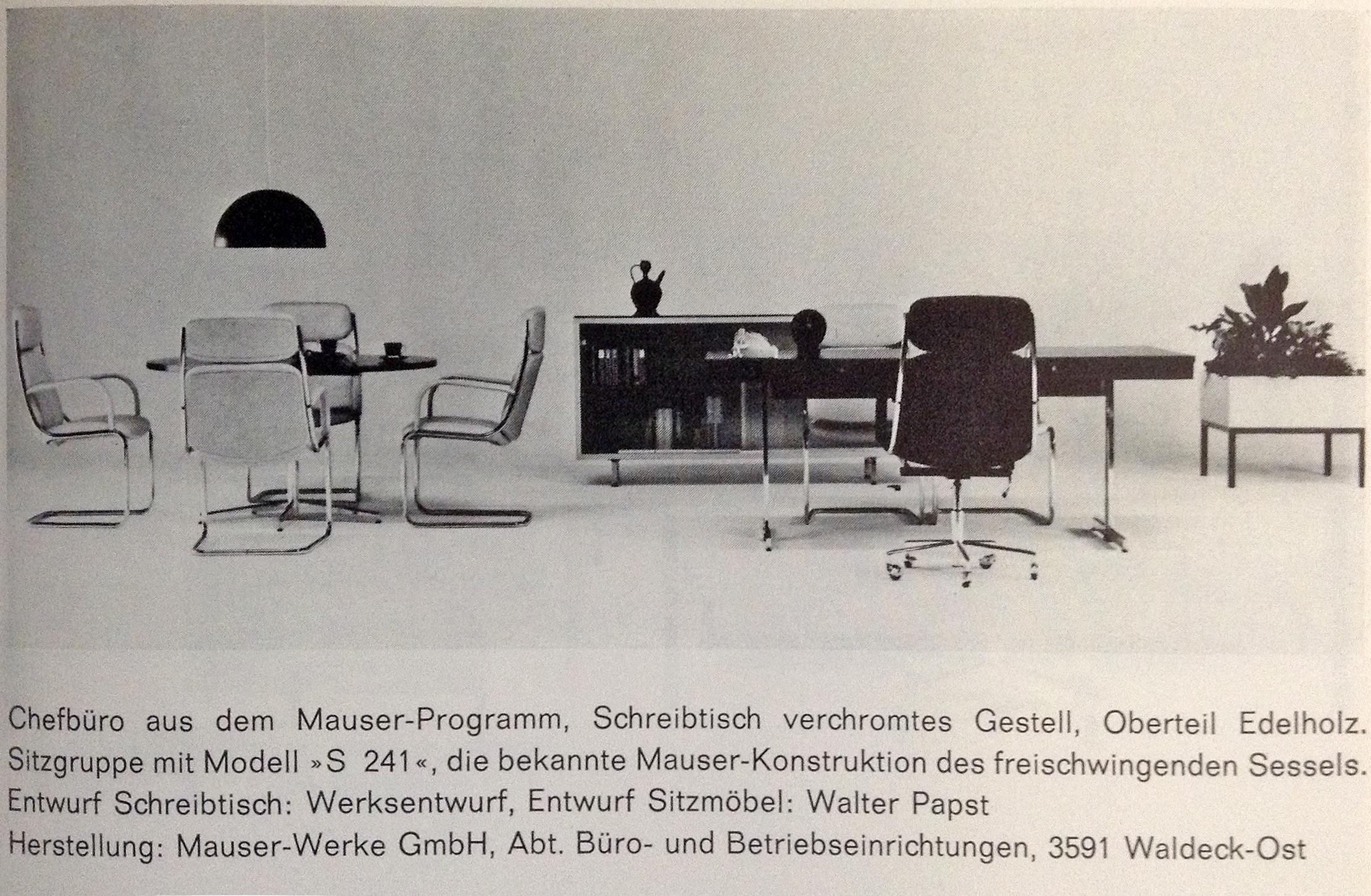 Plaqué Bureau du milieu du siècle dernier de Mauser, bois plaqué et métal chromé, Allemagne, 1960 en vente