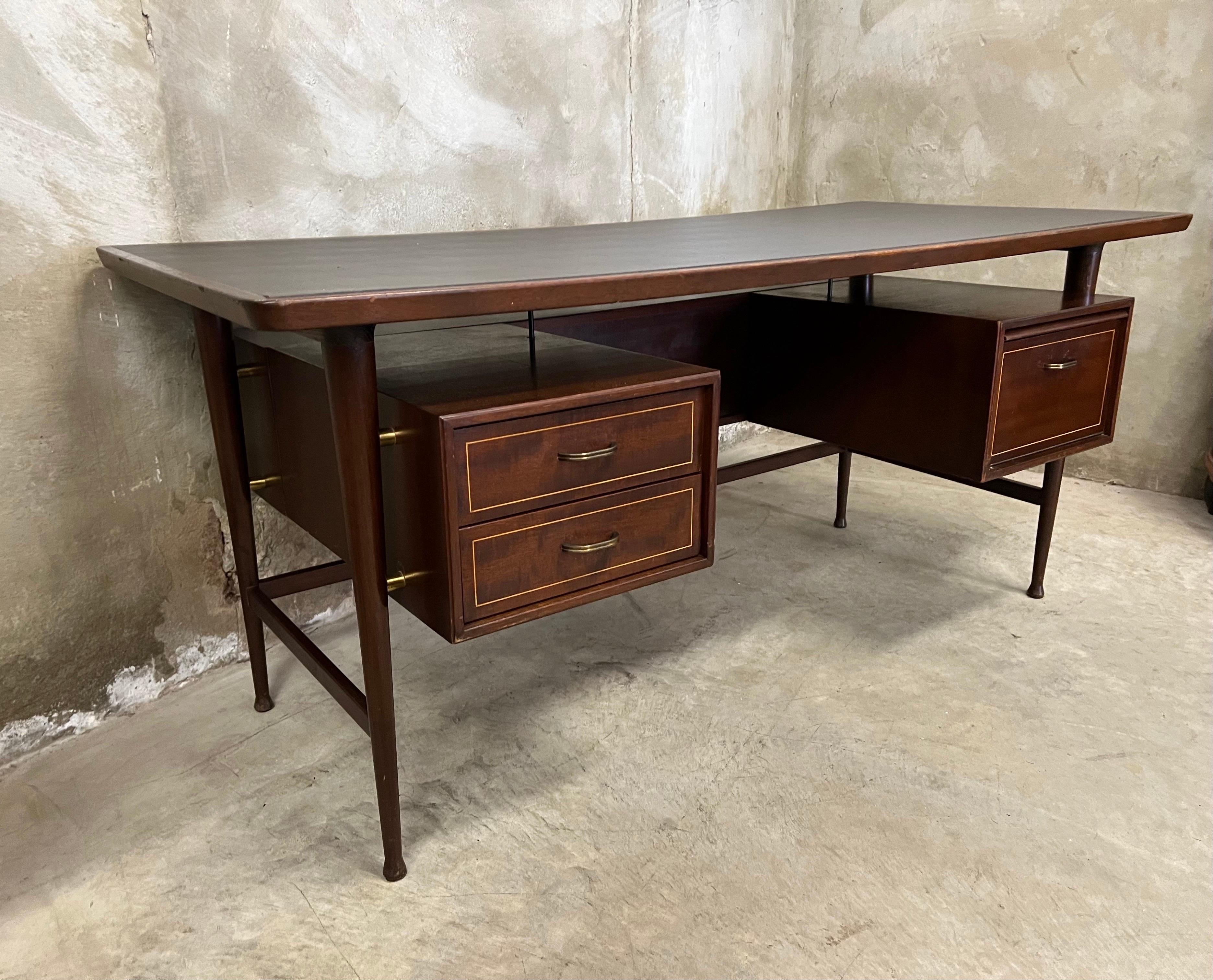 Mid-Century Executive Desk, Danish Design with Leather Top Inlay, Greeve 13