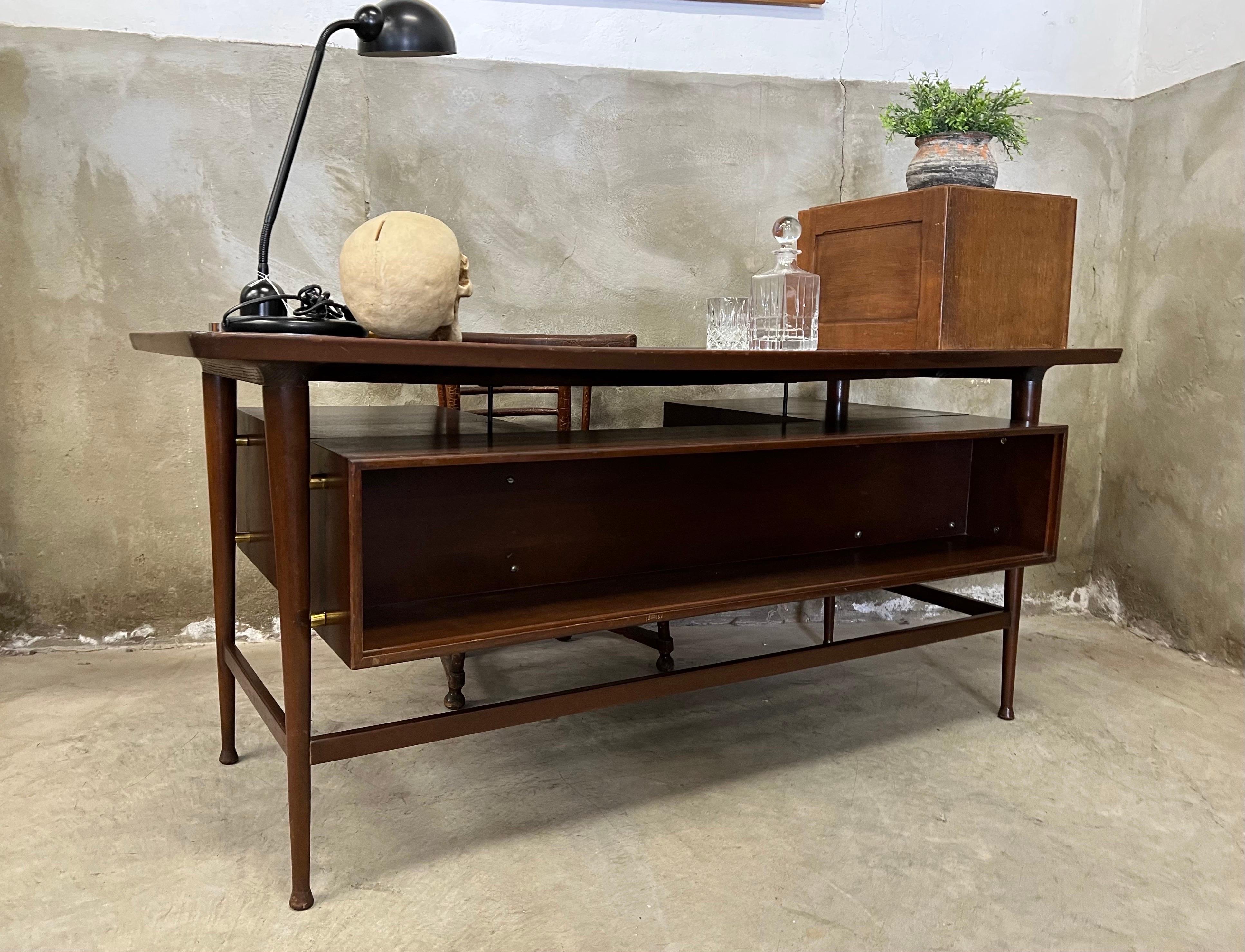 Mid-Century Executive Desk, Danish Design with Leather Top Inlay, Greeve 14