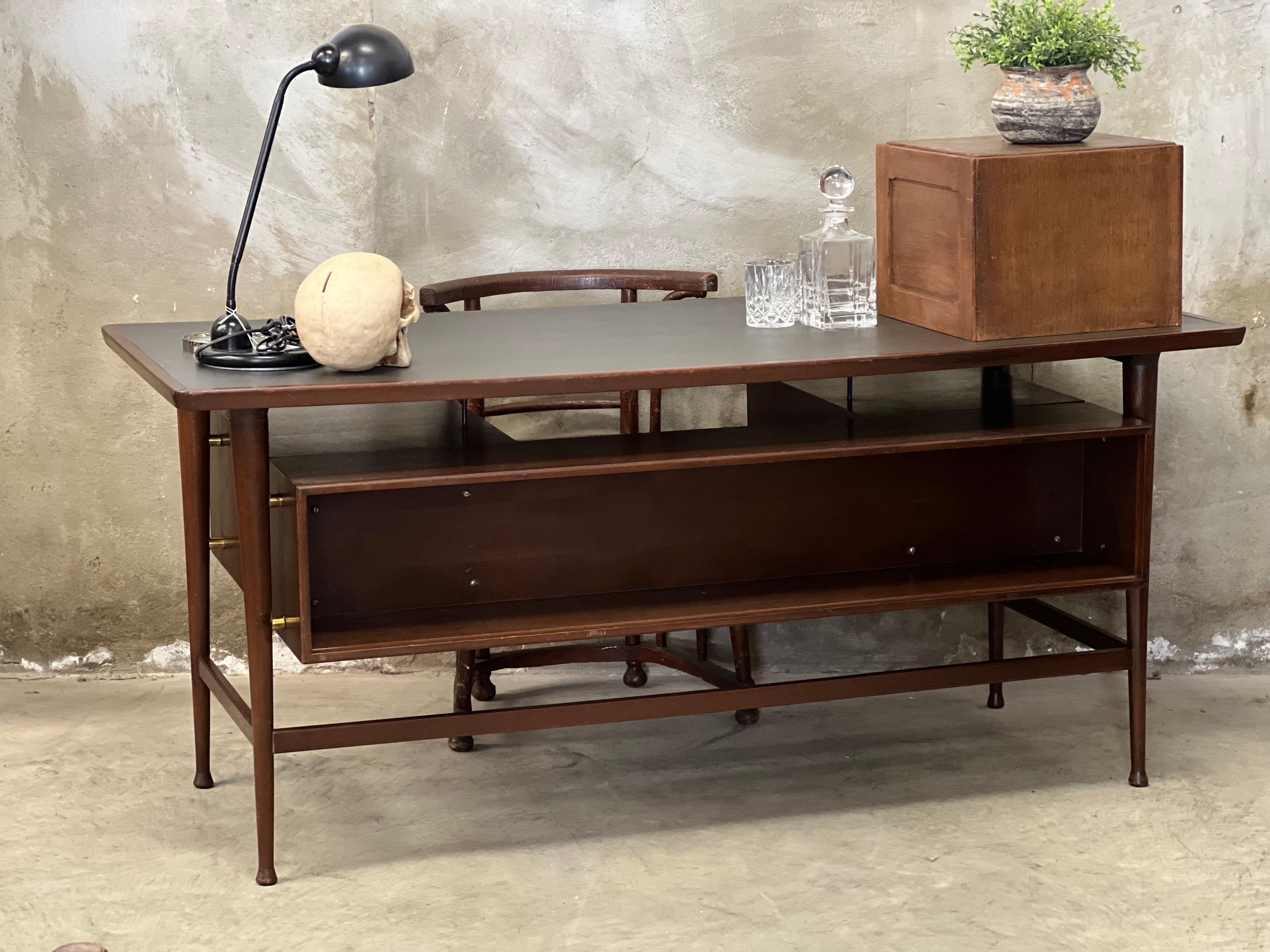 Mid-Century Executive Desk, Danish Design with Leather Top Inlay, Greeve 3