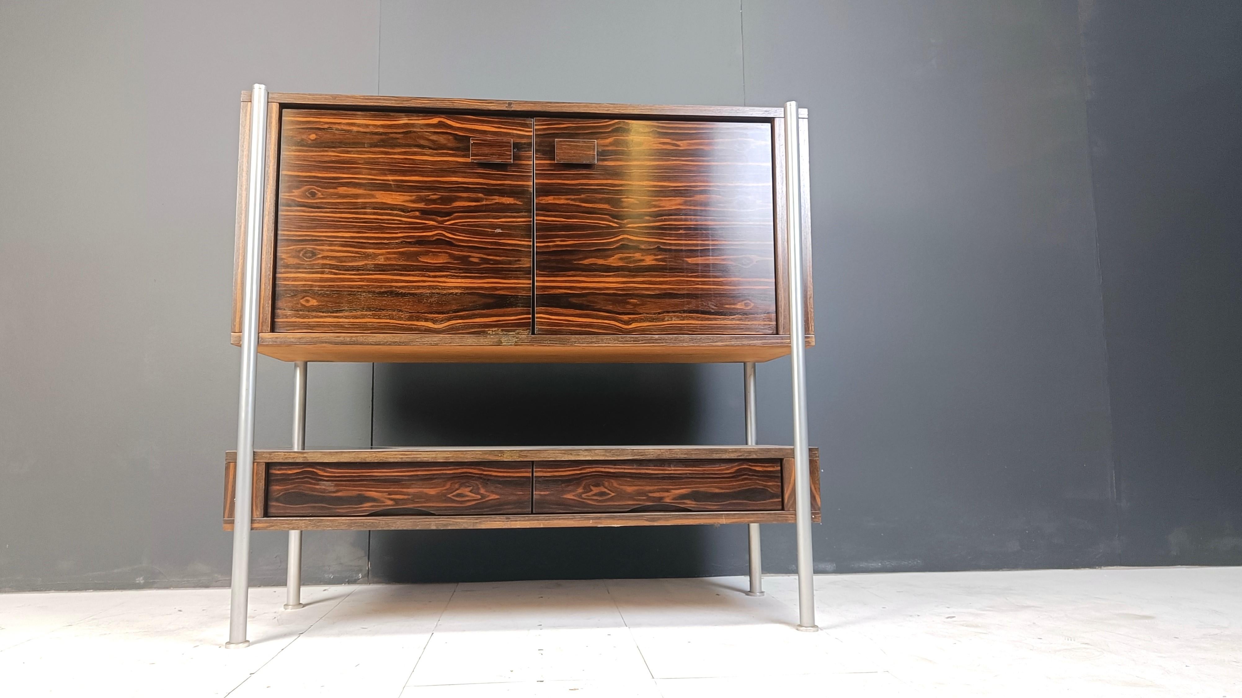 Belgian Mid century exotic wood bar cabinet, 1960s For Sale
