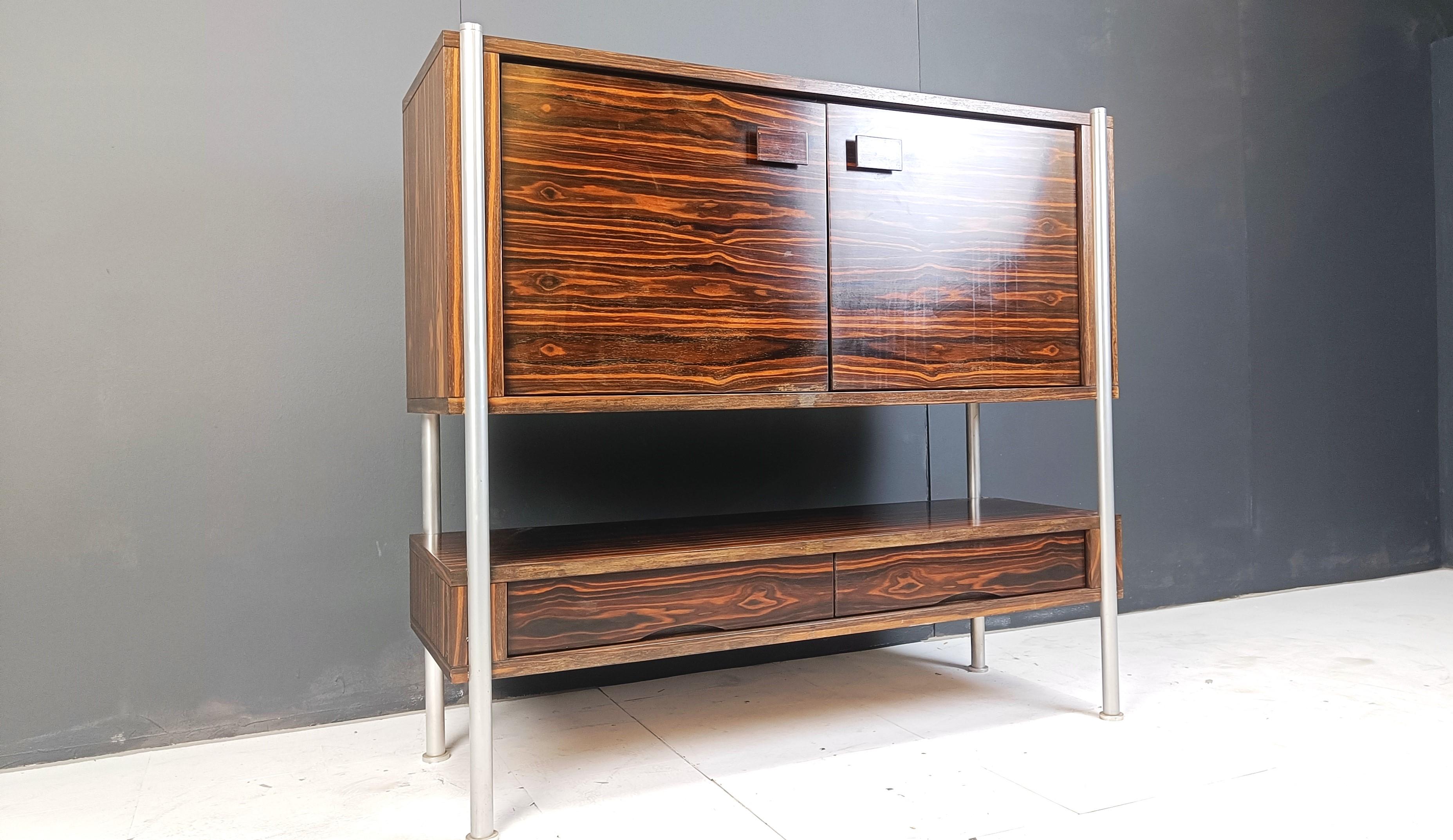 Wood Mid century exotic wood bar cabinet, 1960s For Sale
