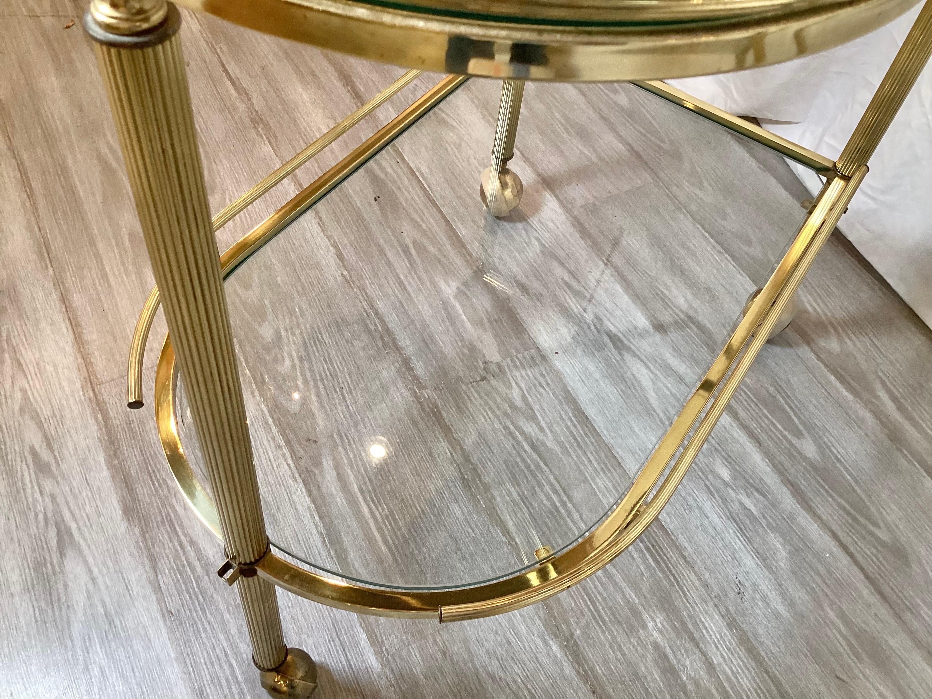 Mid-Century Expandable Brass and Glass Bar/Serving Cart, Three Tiered Shelves 2