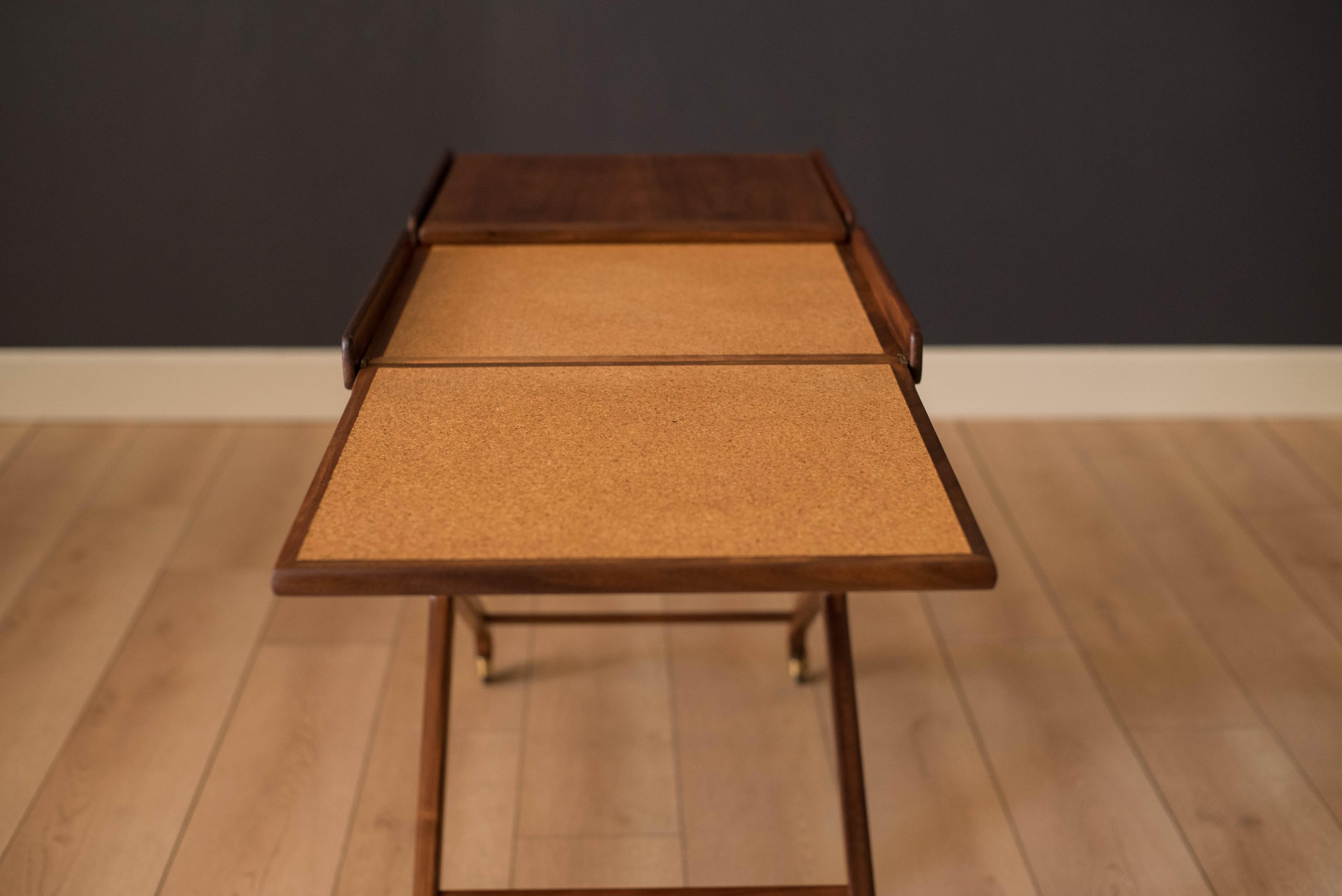 Mid Century Expandable Walnut and Cork Top Bar Cart by Cesare Lacca 2