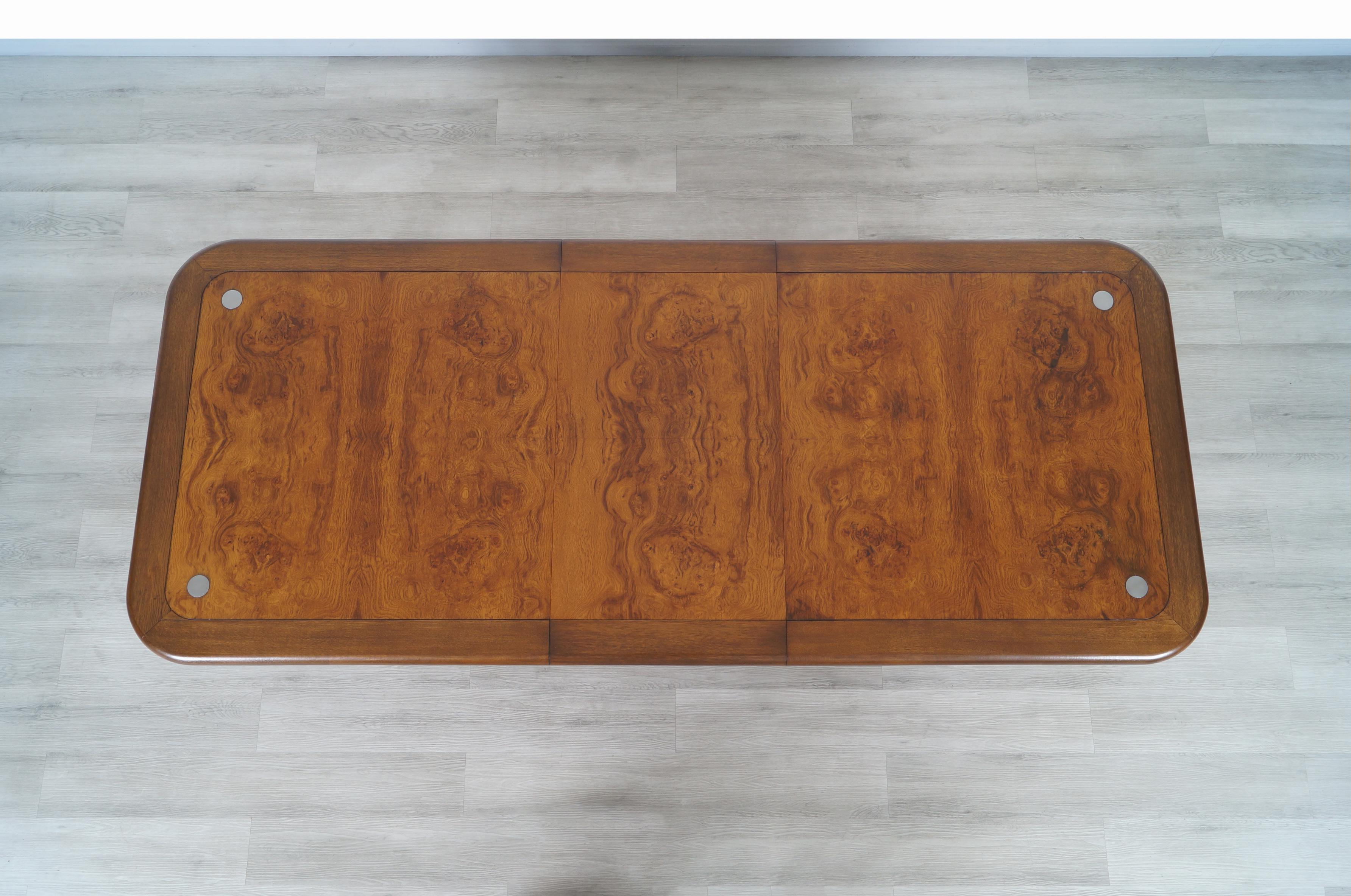 Mid Century Expanding Burl Wood and Walnut Dining Table 5