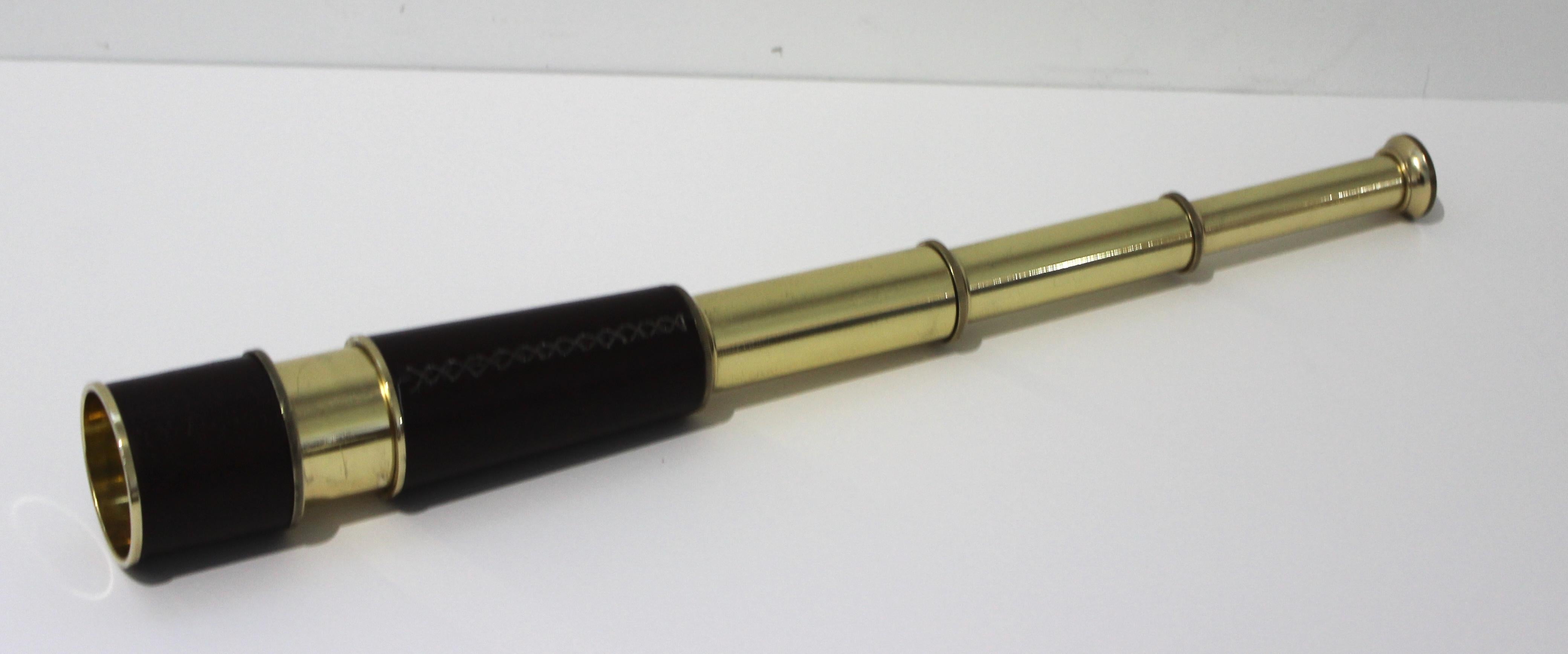 Mid-century spyglass brass & leather (similar to a telescope) expands from 7 1/8 to 17 1/4