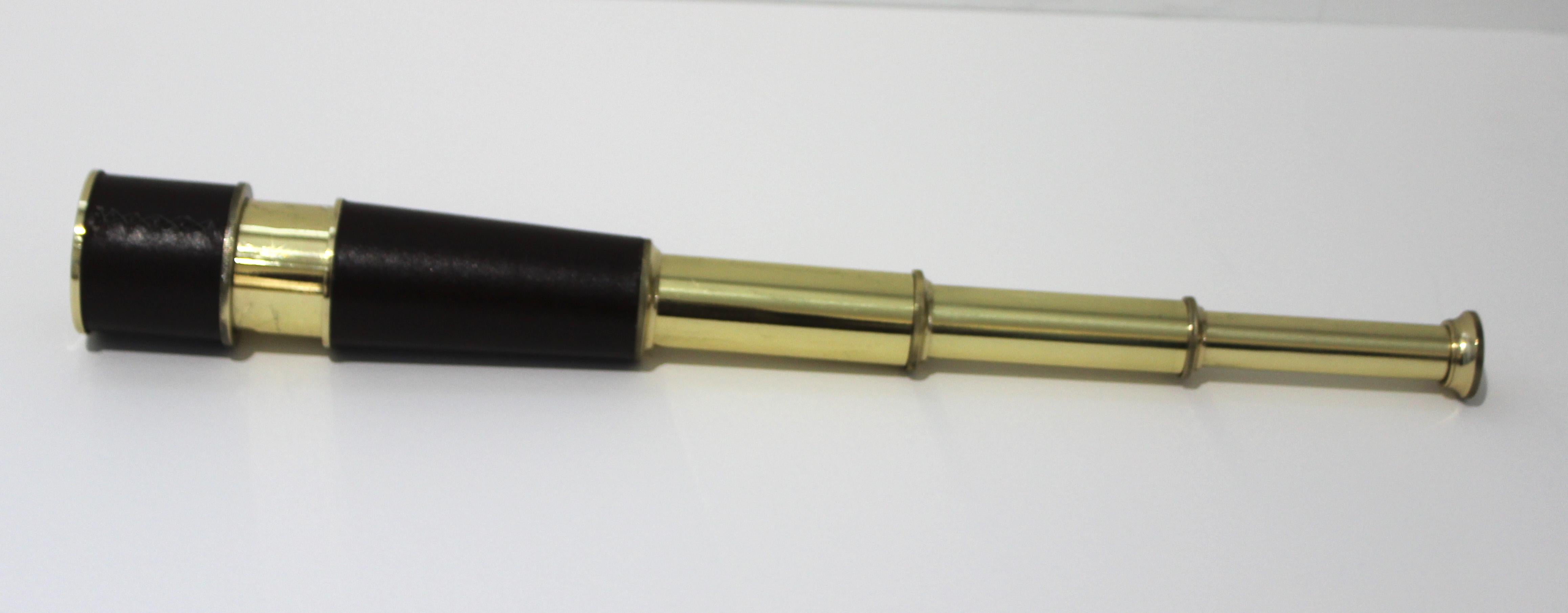 American Classical Mid-Century Expanding Spyglass Brass & Leather For Sale