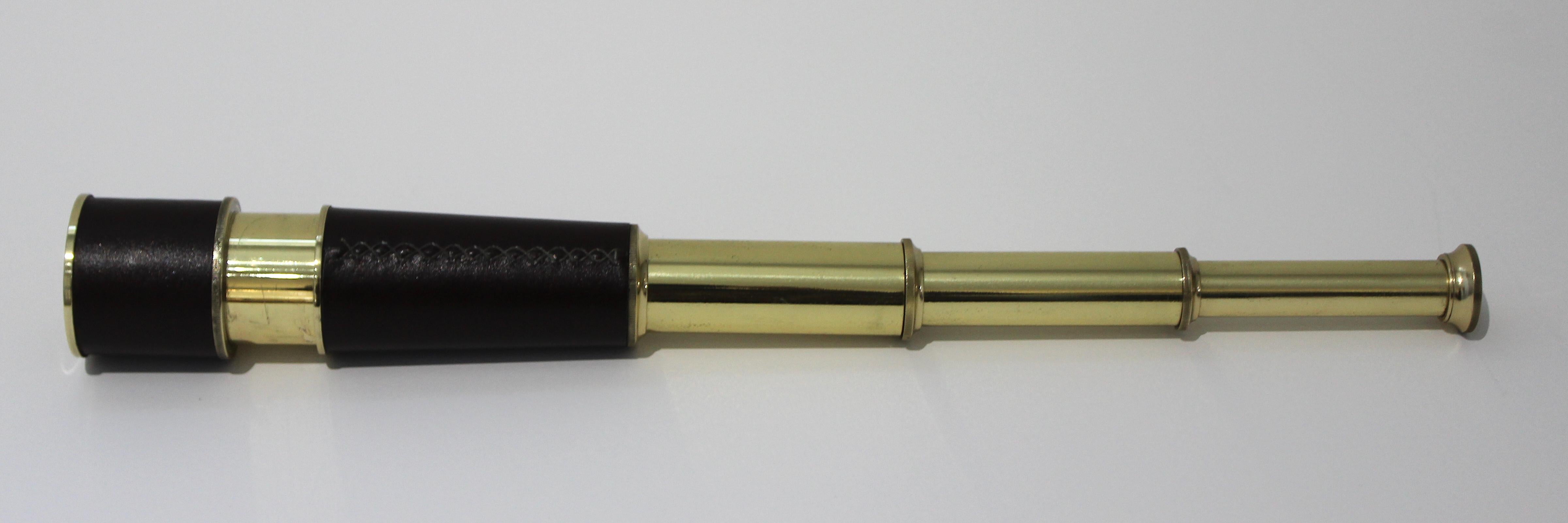 Polished Mid-Century Expanding Spyglass Brass & Leather For Sale