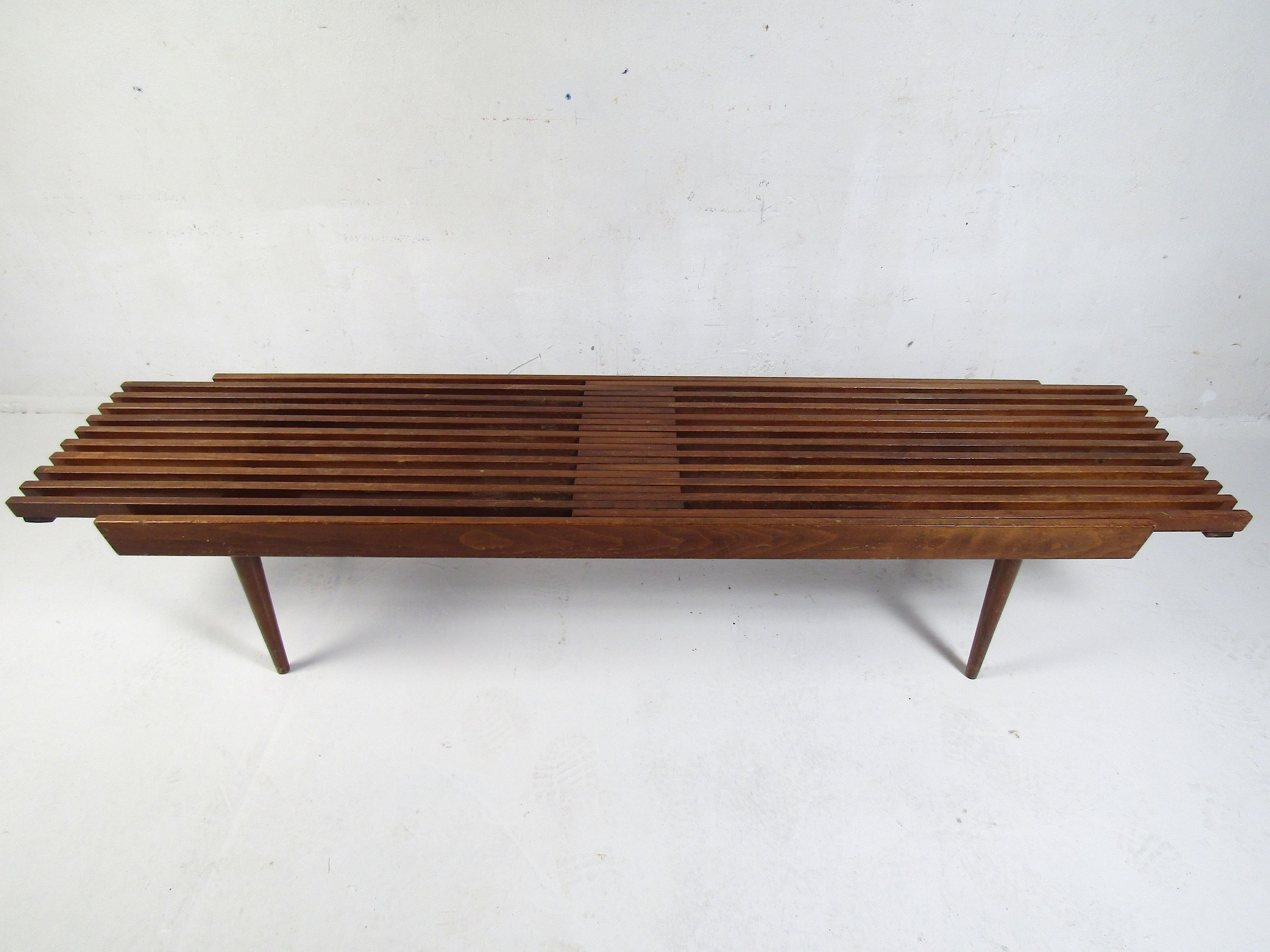 Slovenian Midcentury Expanding Wood-Slat Table For Sale