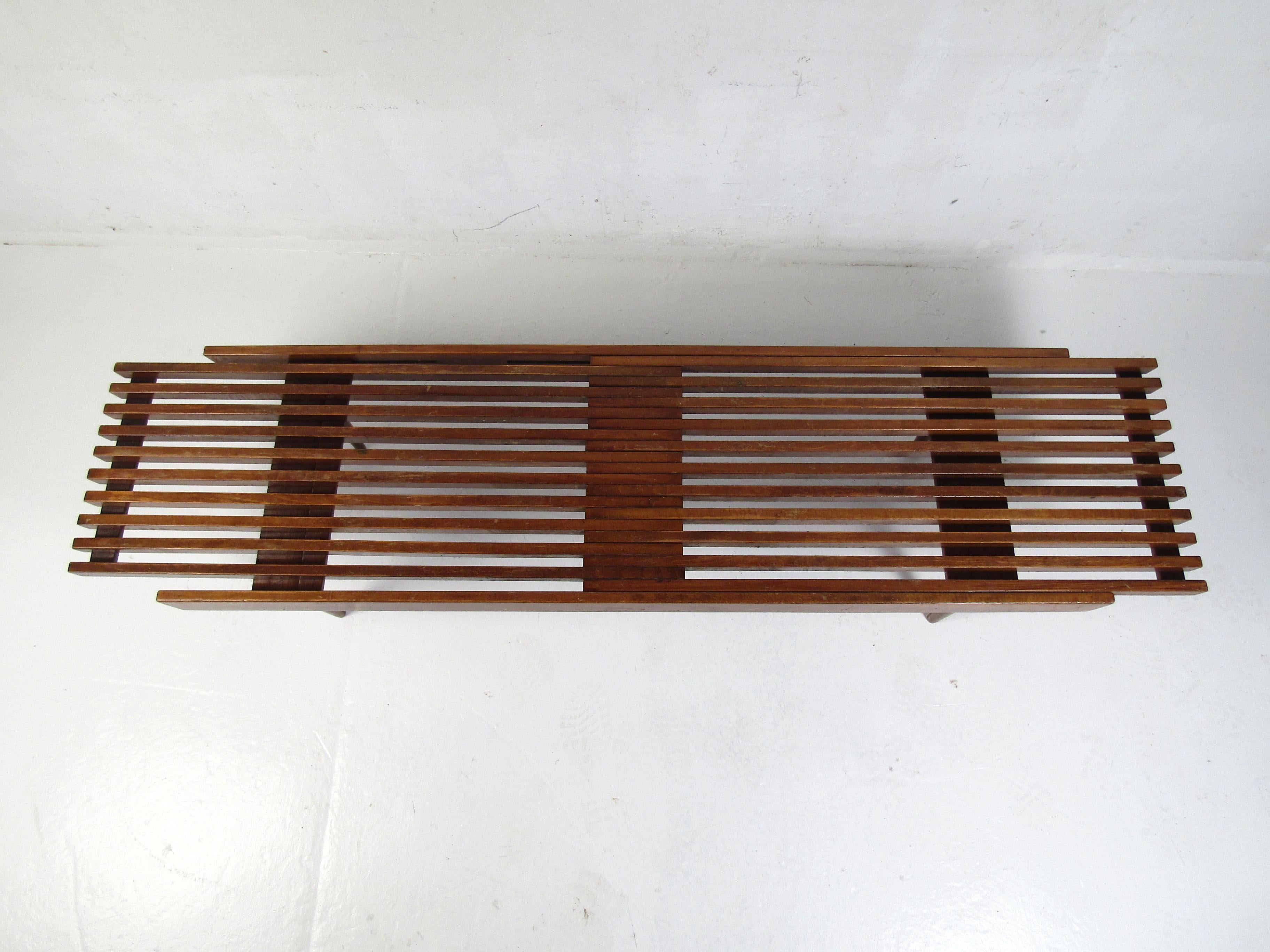 Late 20th Century Midcentury Expanding Wood-Slat Table For Sale