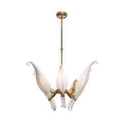 Mid-Century Expansive Leaf Form Chandelier in Brass Fittings by Franco Luce