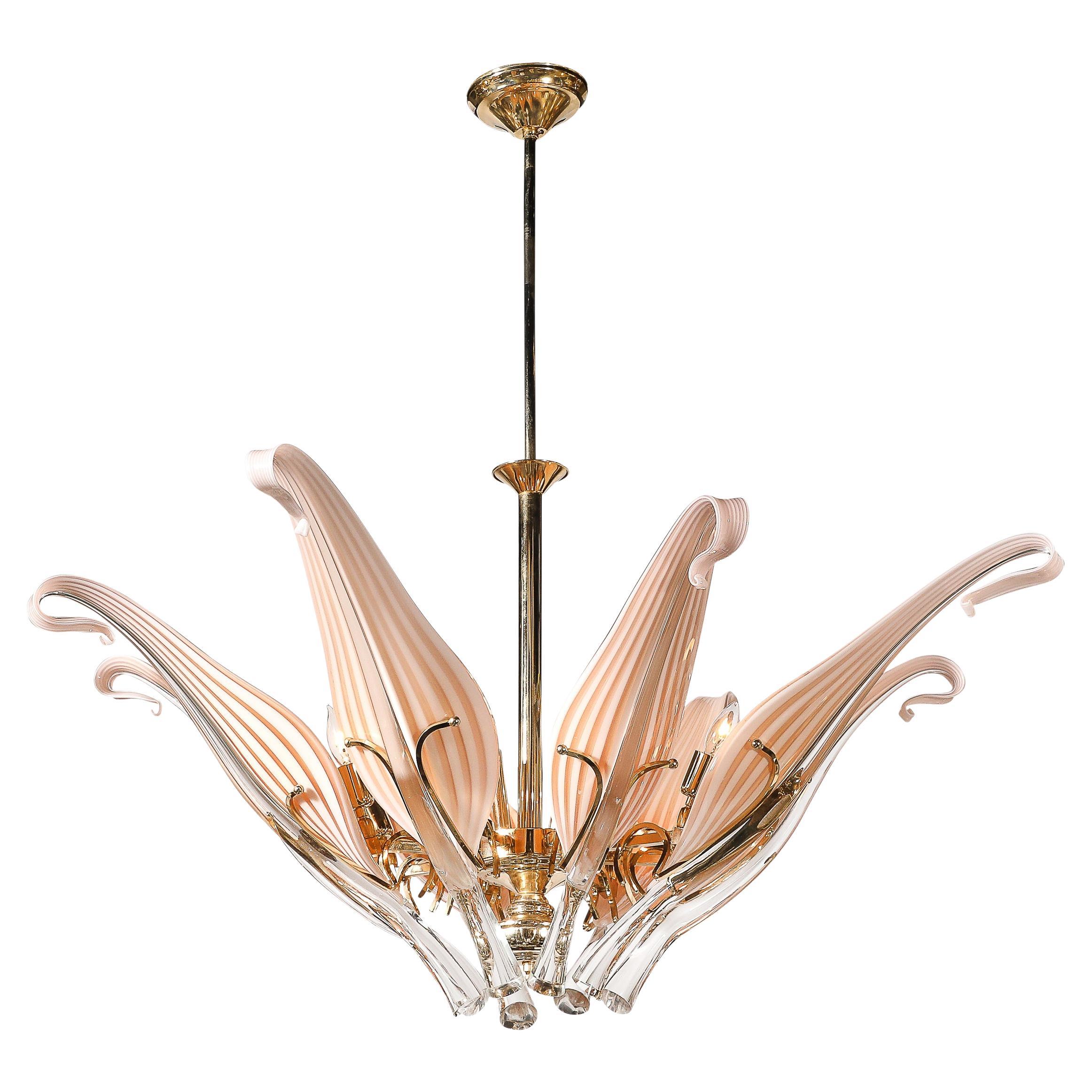Lampadario a forma di foglia di metà secolo con finiture in ottone di Franco Luce in vendita
