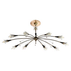 Mid-Century Expansive Patinated Brass 
Enamel Sputnik Chandelier w/ Florets