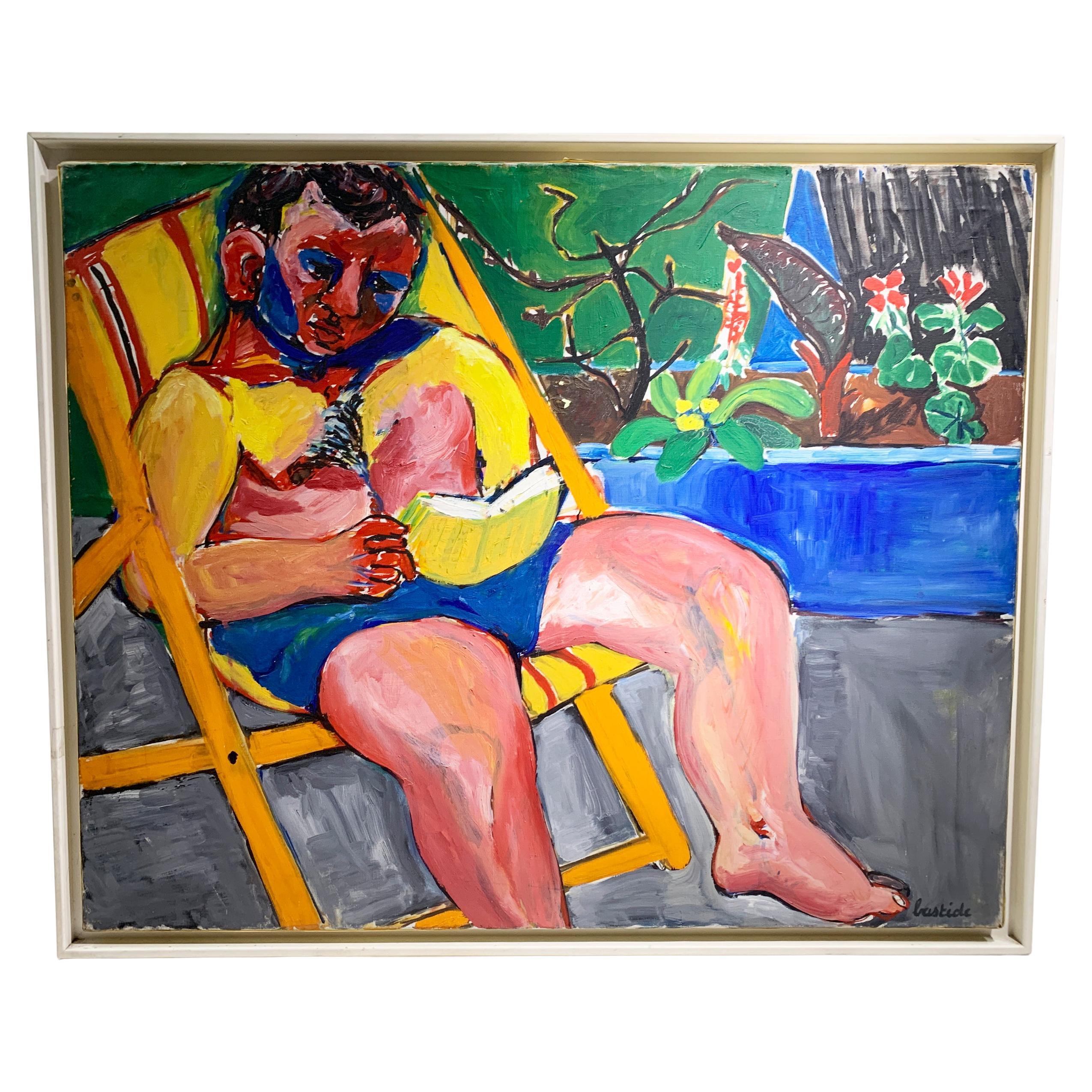 Expressionistisches figuratives Gemälde aus der Mitte des Jahrhunderts, signiert "Bastide". im Angebot