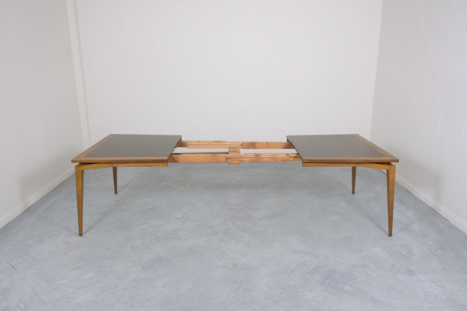 Mid-Century Modern Extendable Walnut Dining Table: Timeless Elegance & Utility For Sale 1