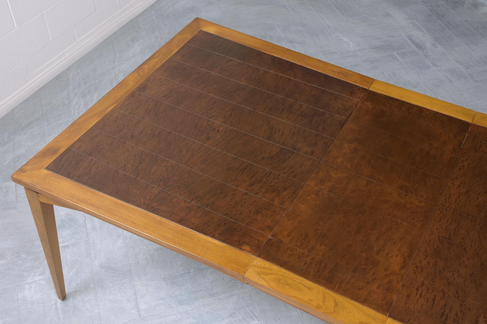Lacquer Mid-Century Modern Extendable Walnut Dining Table: Timeless Elegance & Utility For Sale