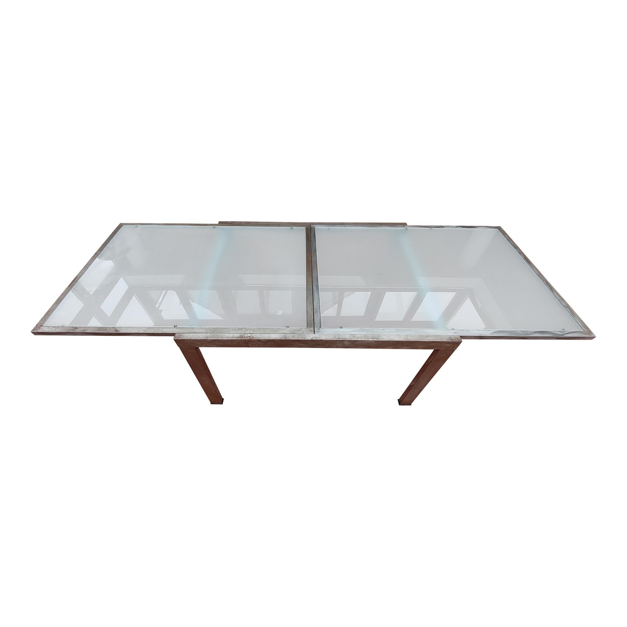 Mid-Century Extendable Satined Glass Dining Table For Sale 3