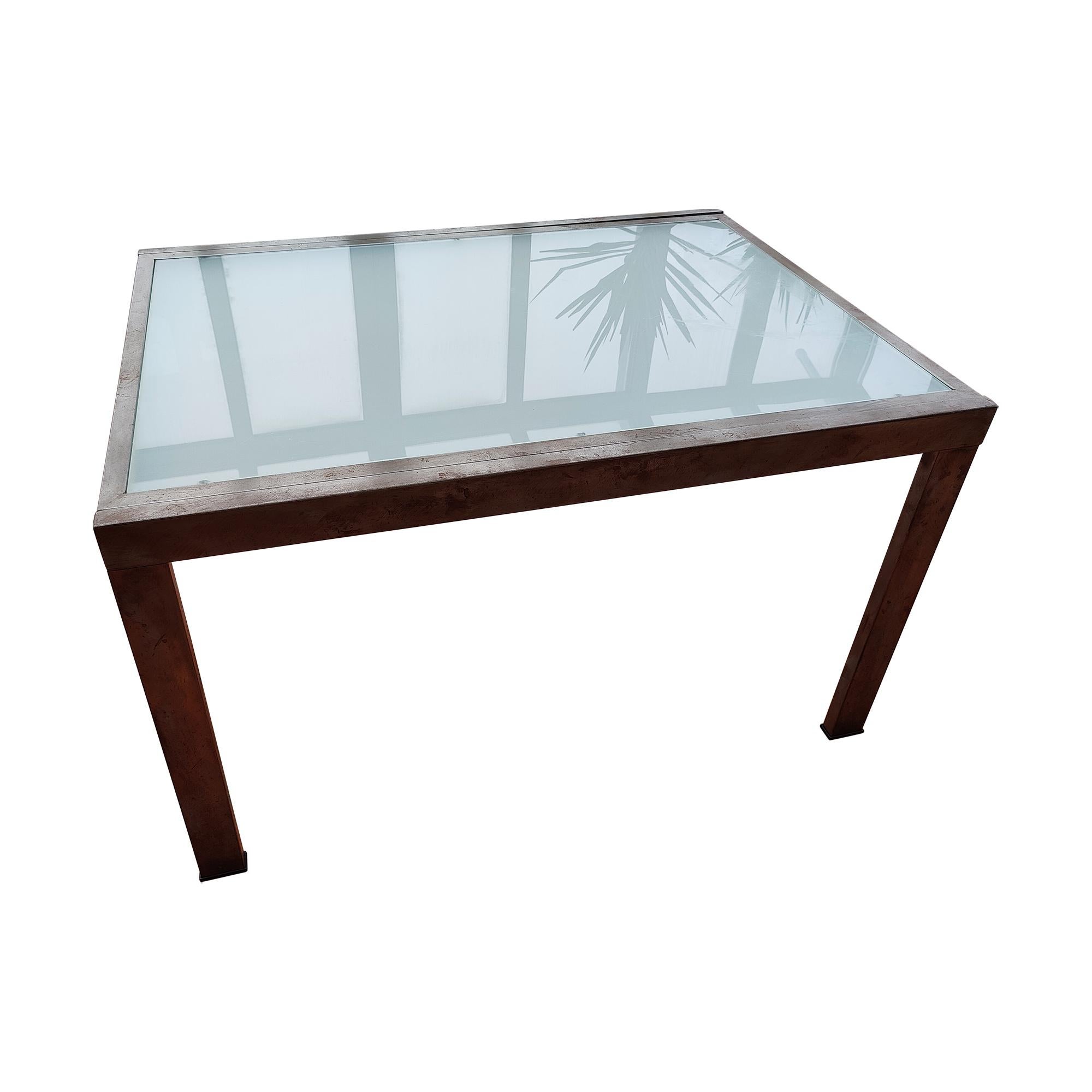 Mid-Century Modern Mid-Century Extendable Satined Glass Dining Table For Sale